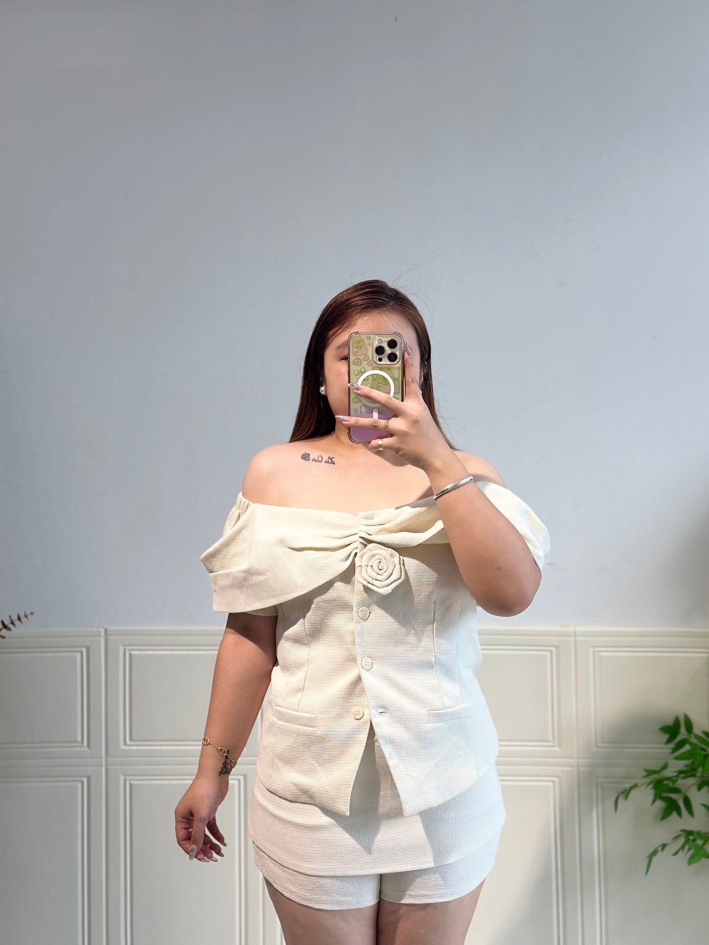 法式公主一字肩两件套 #AX439