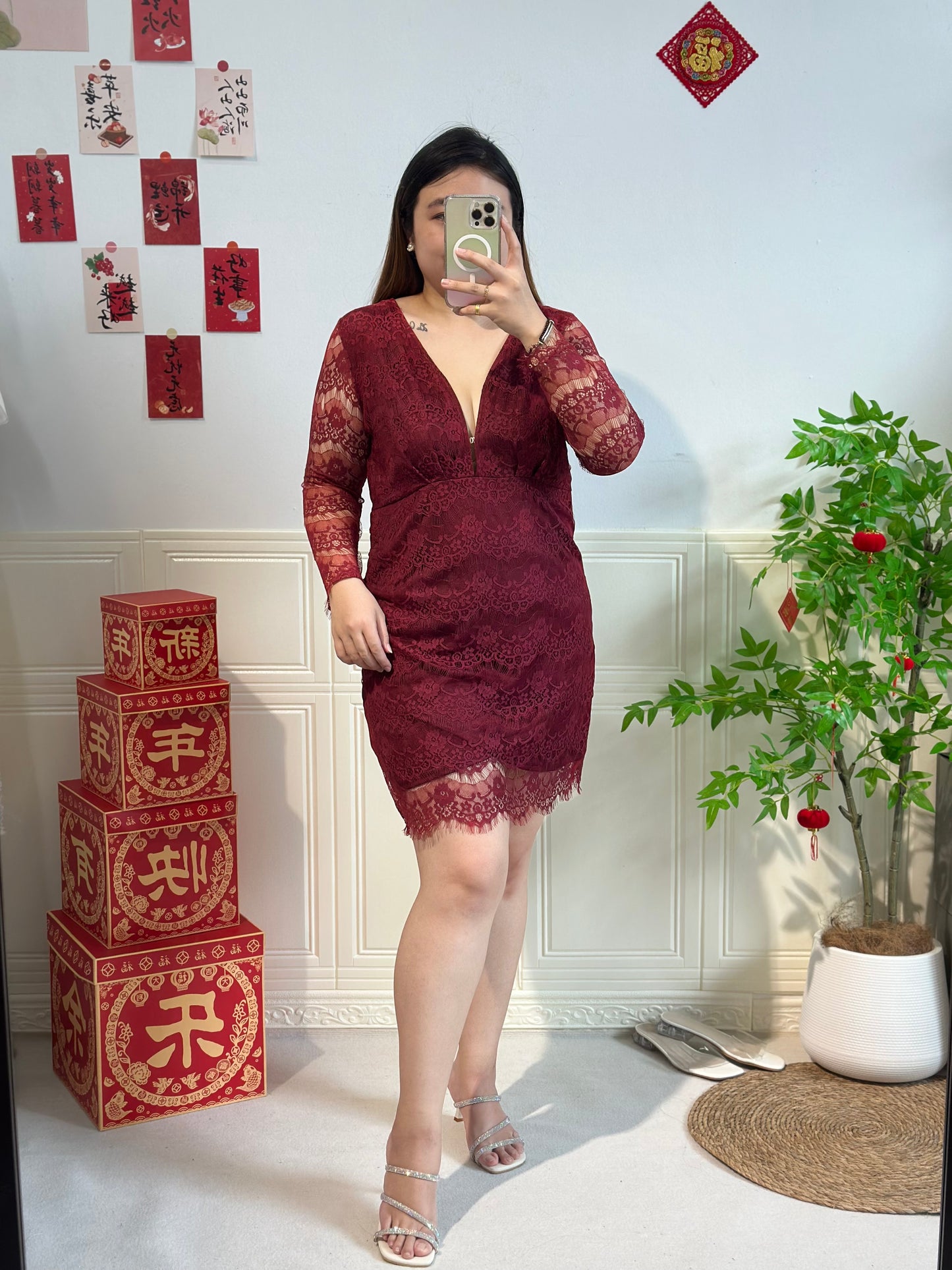 蕾丝性感长袖连衣裙 #TC190