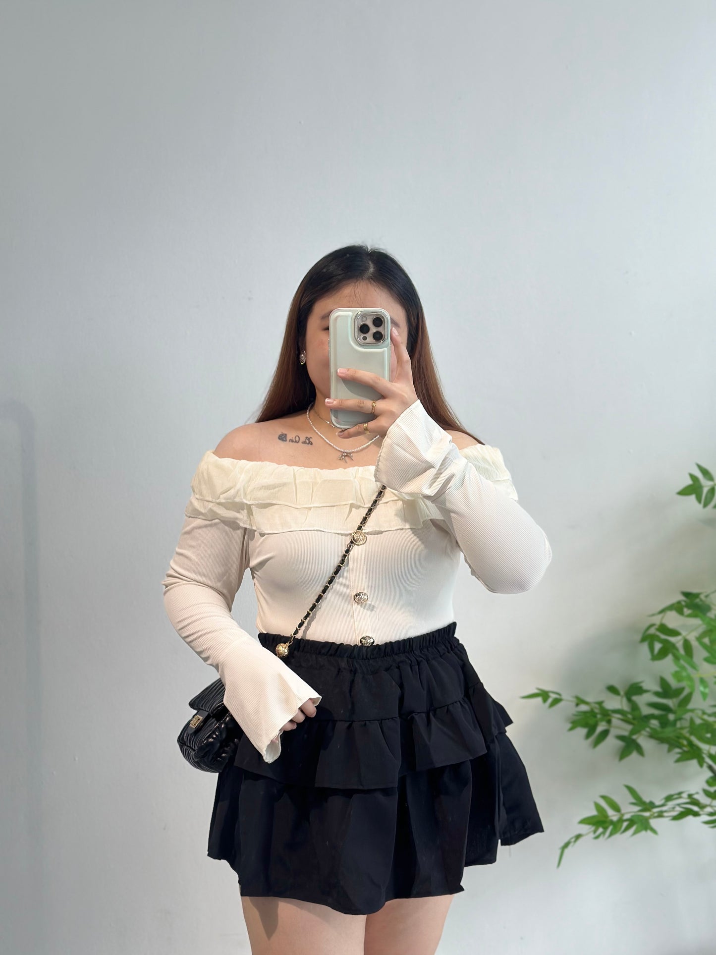 千金一字肩长袖上衣 #TOP91