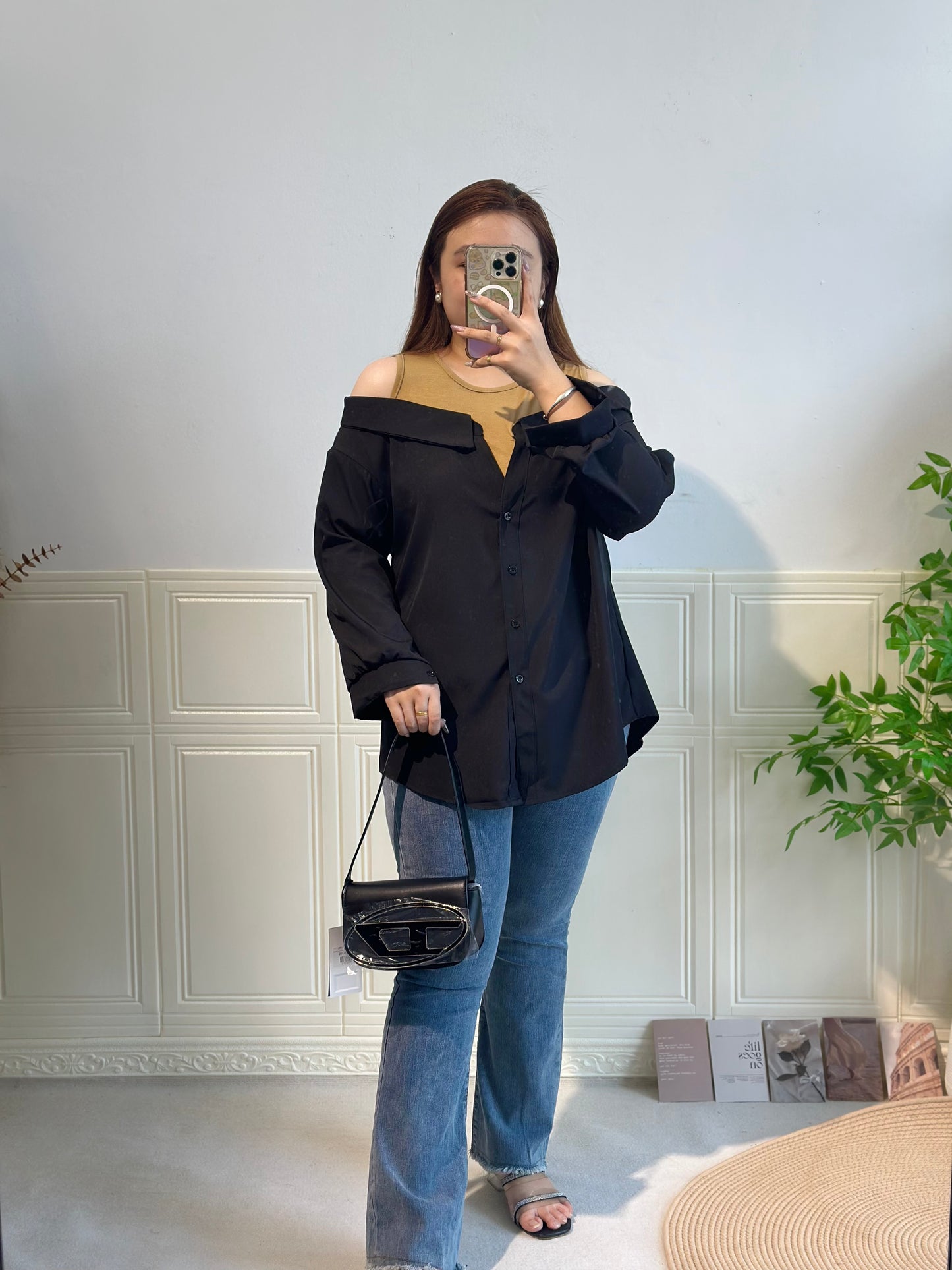 拼接衬衫假两件套上衣 #TC240