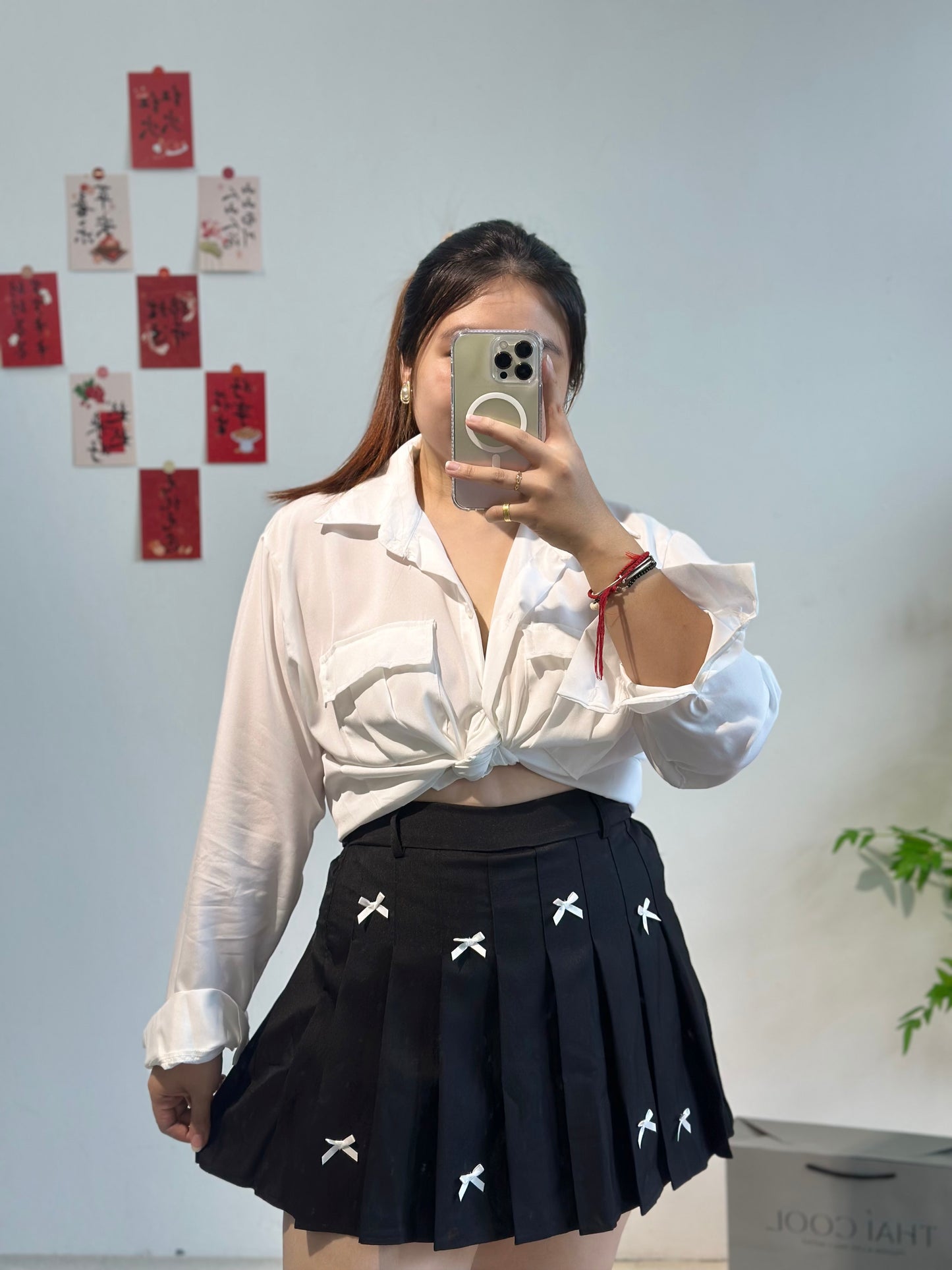 蝴蝶结百褶裙（附送腰带）#TC212