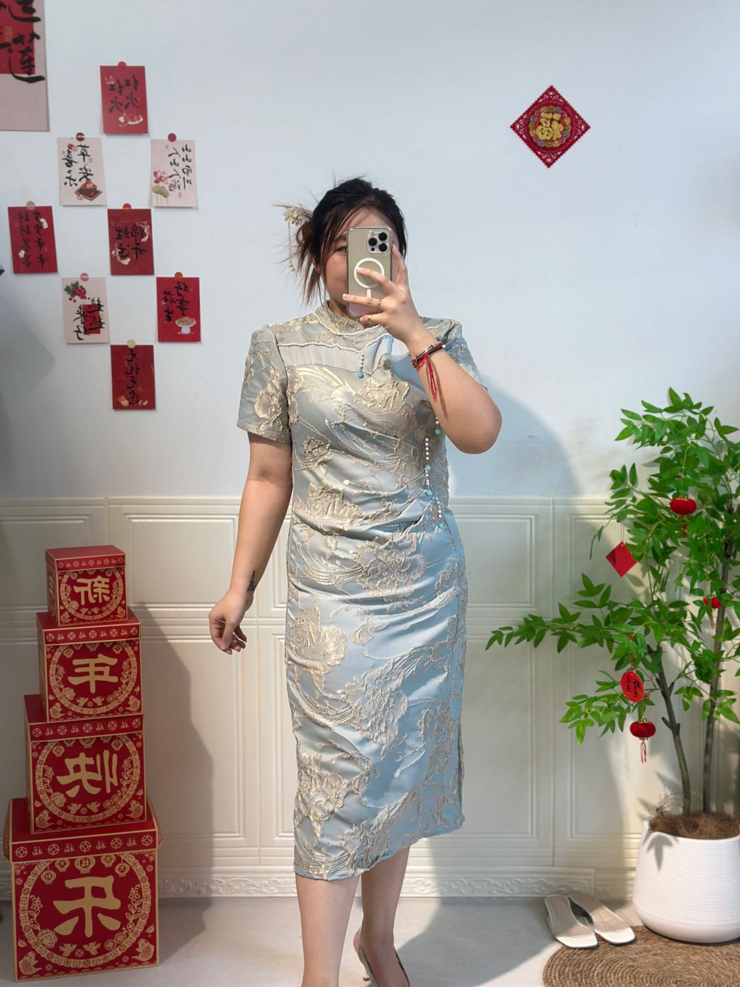 新中式立体提花旗袍 #TC193