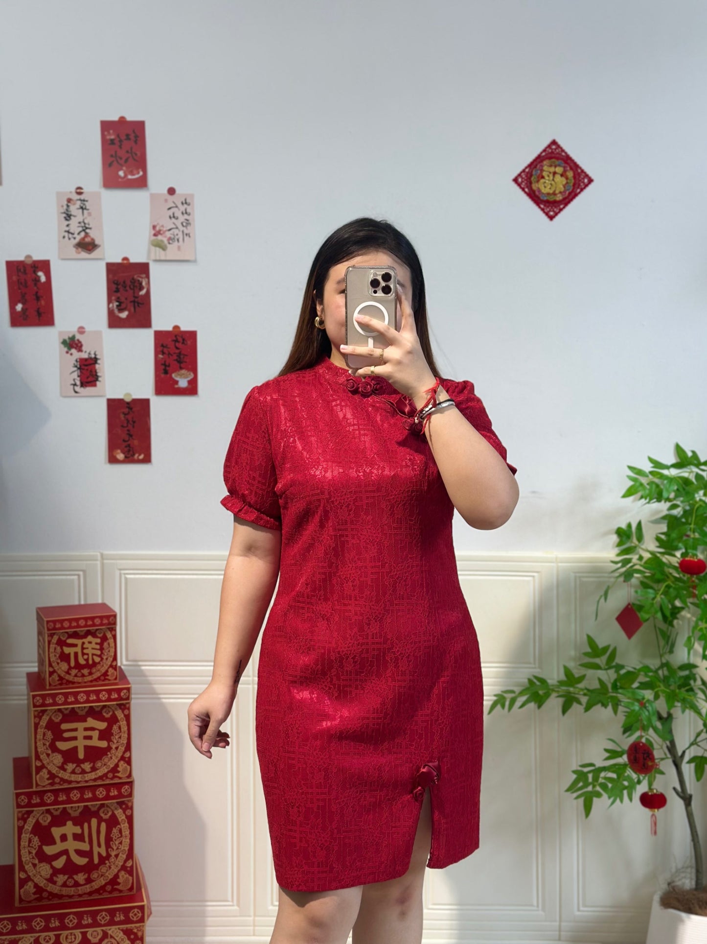 新中式蕾丝玫瑰旗袍 #TC197