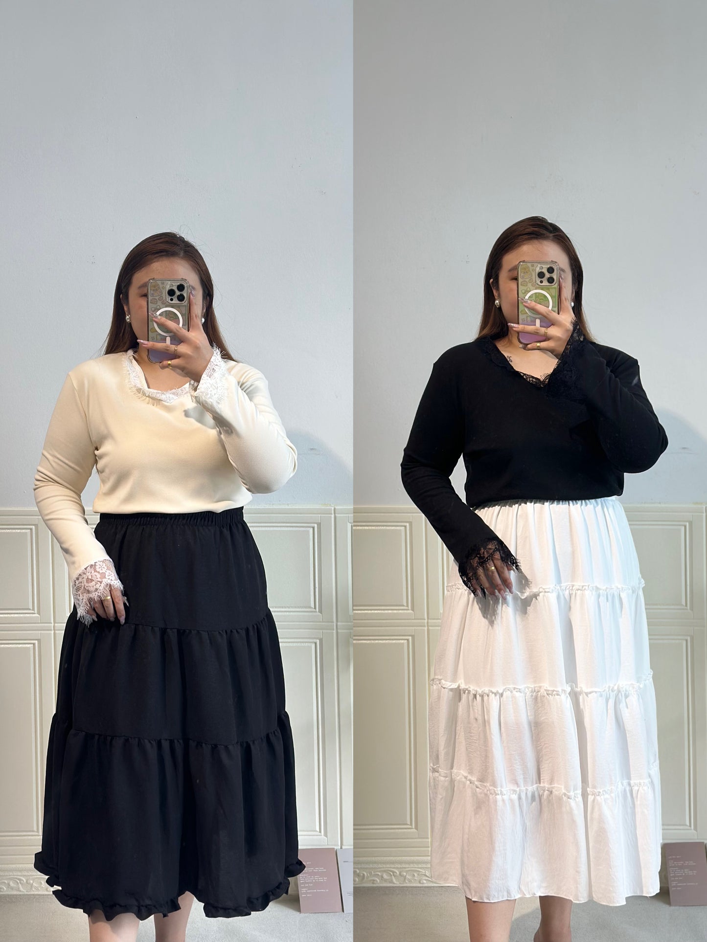 V领蕾丝纯棉上衣 #TC245