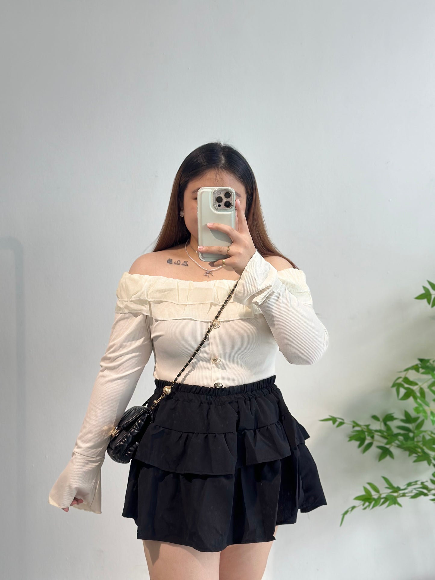 千金一字肩长袖上衣 #TOP91