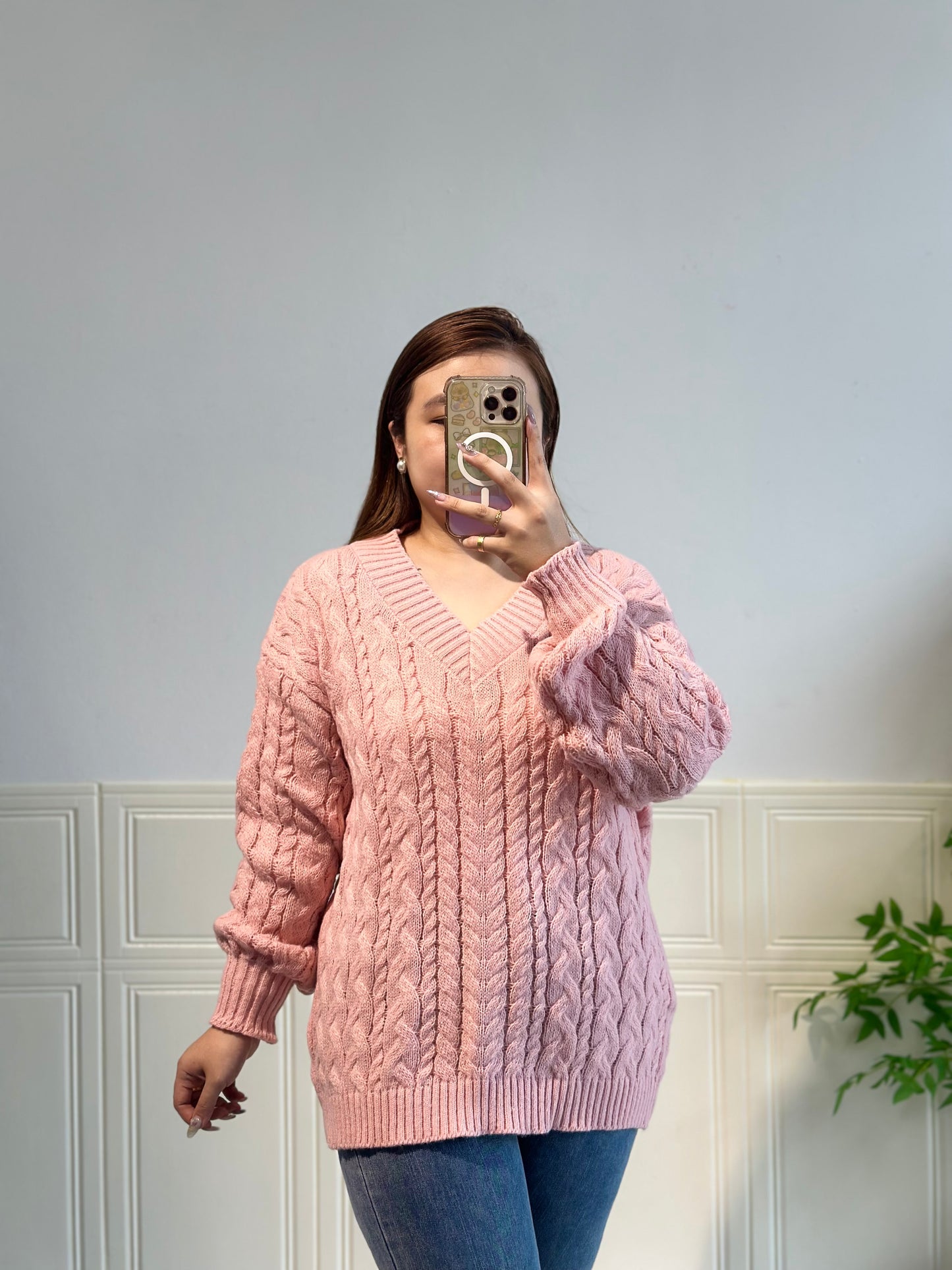 V领针织麻花毛衣 #TC243