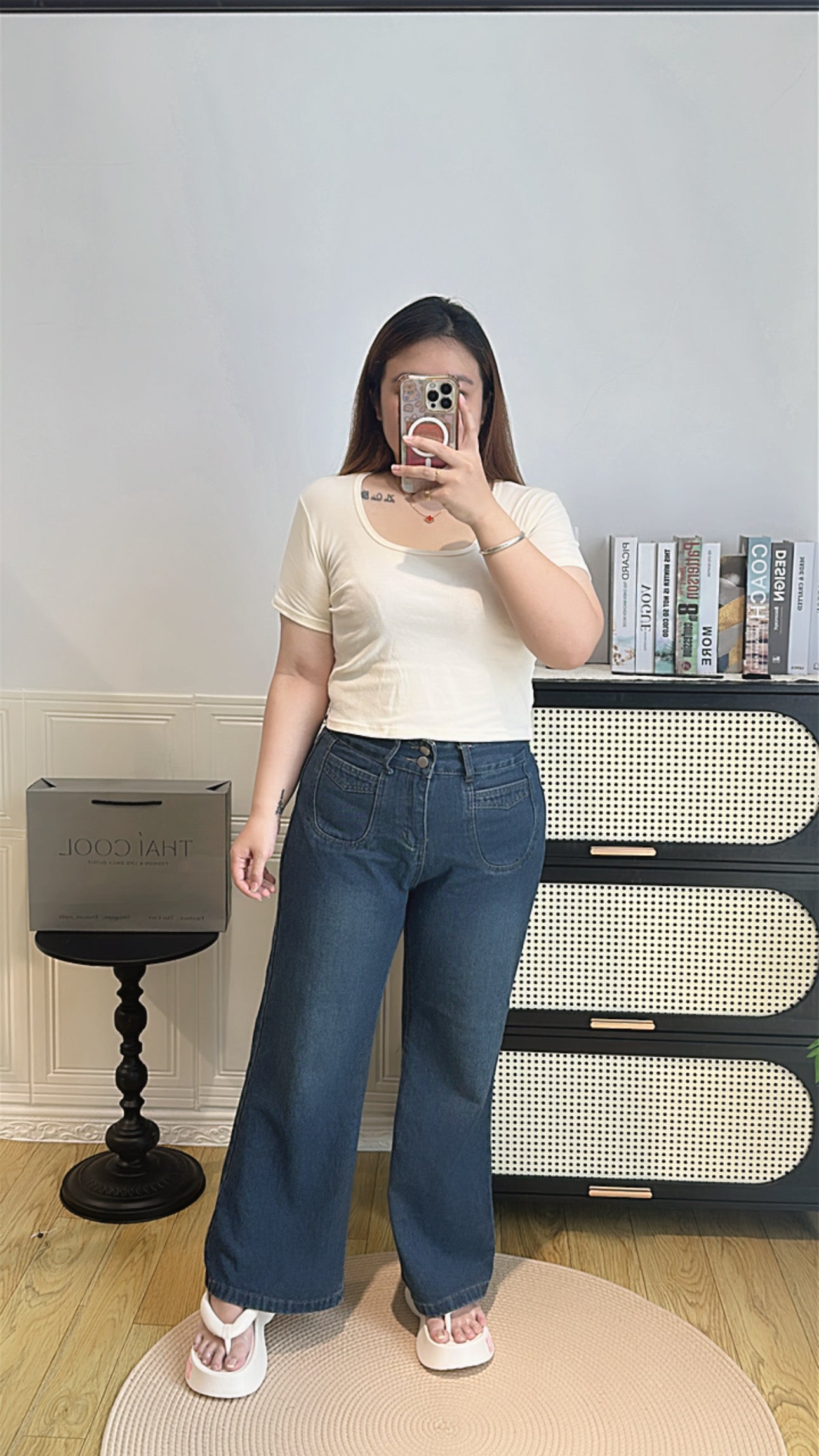 高腰直筒阔腿牛仔长裤 #TC287