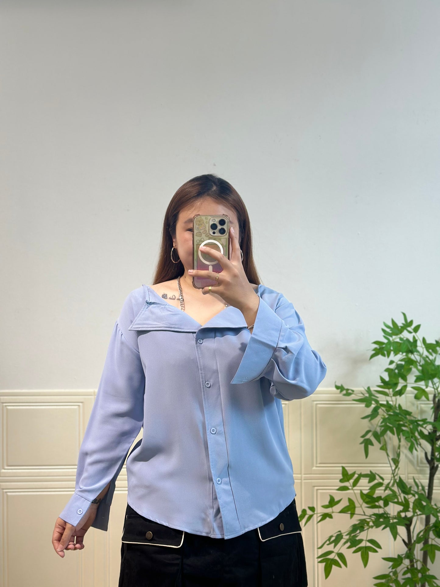 韩系链条露肩衬衫 #TC261