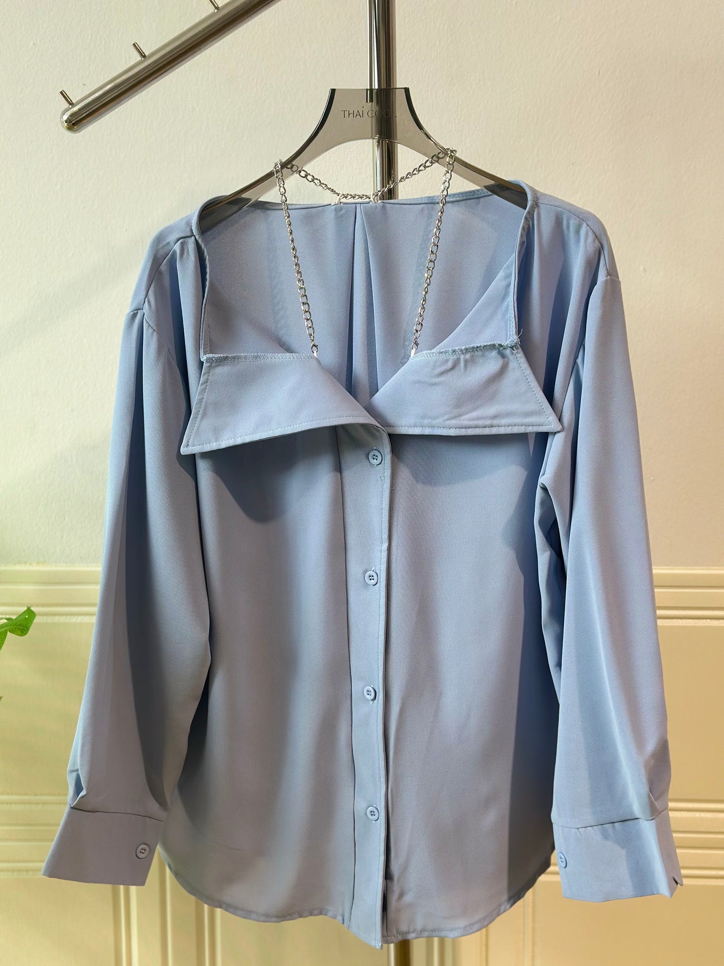 韩系链条露肩衬衫 #TC261