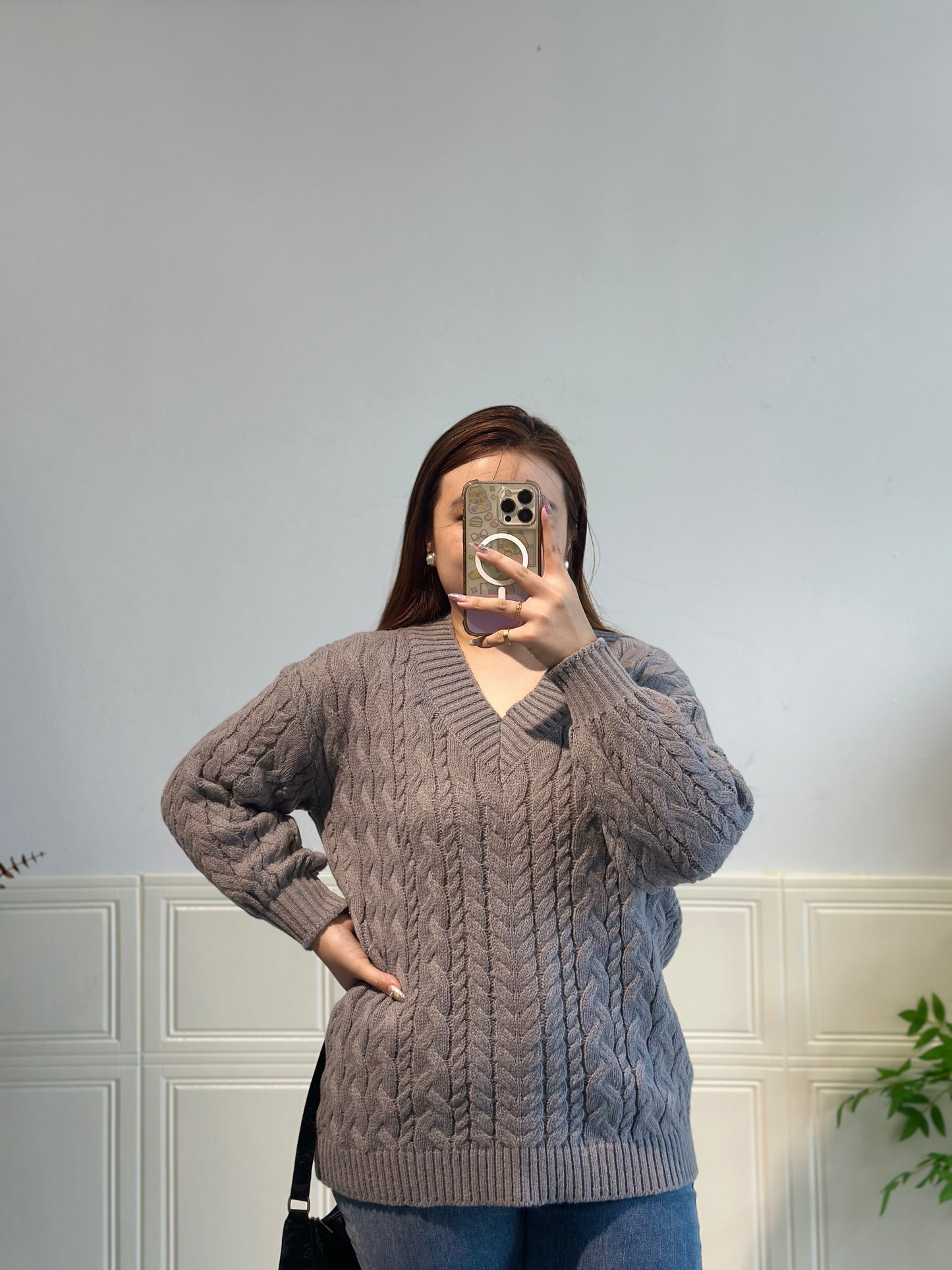 V领针织麻花毛衣 #TC243