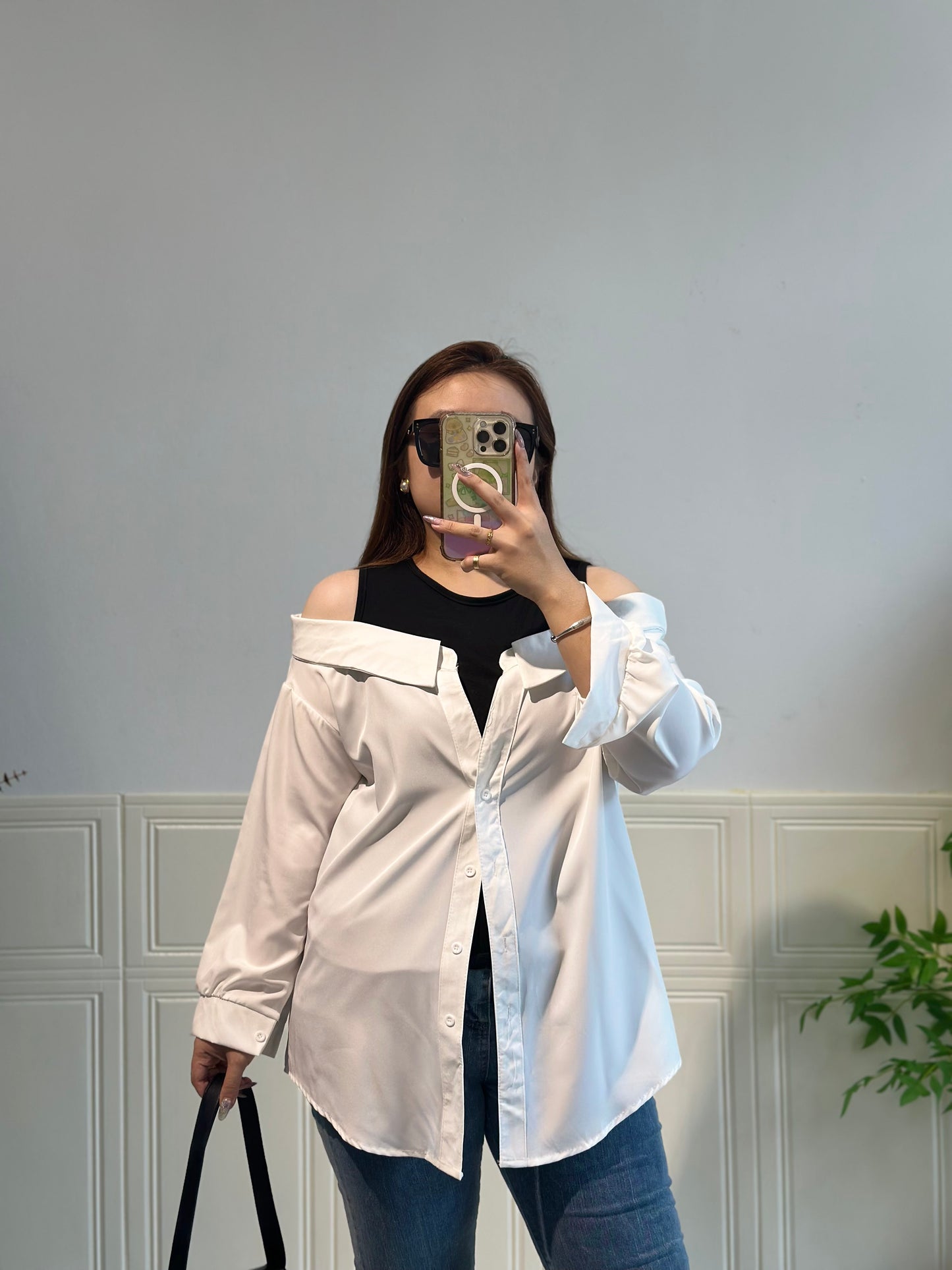 拼接衬衫假两件套上衣 #TC240