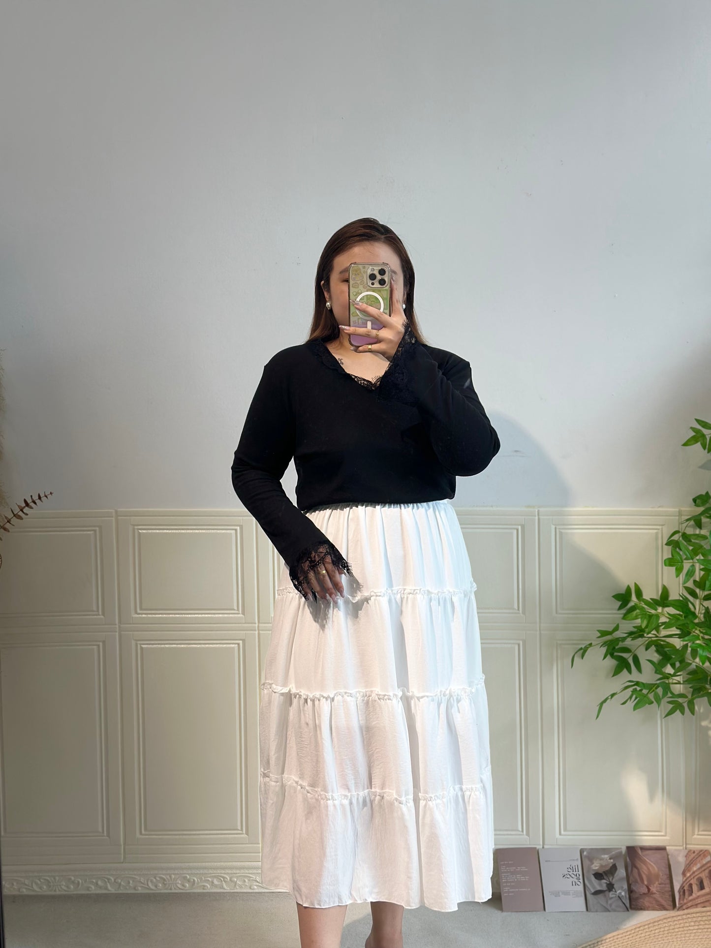 V领蕾丝纯棉上衣 #TC245