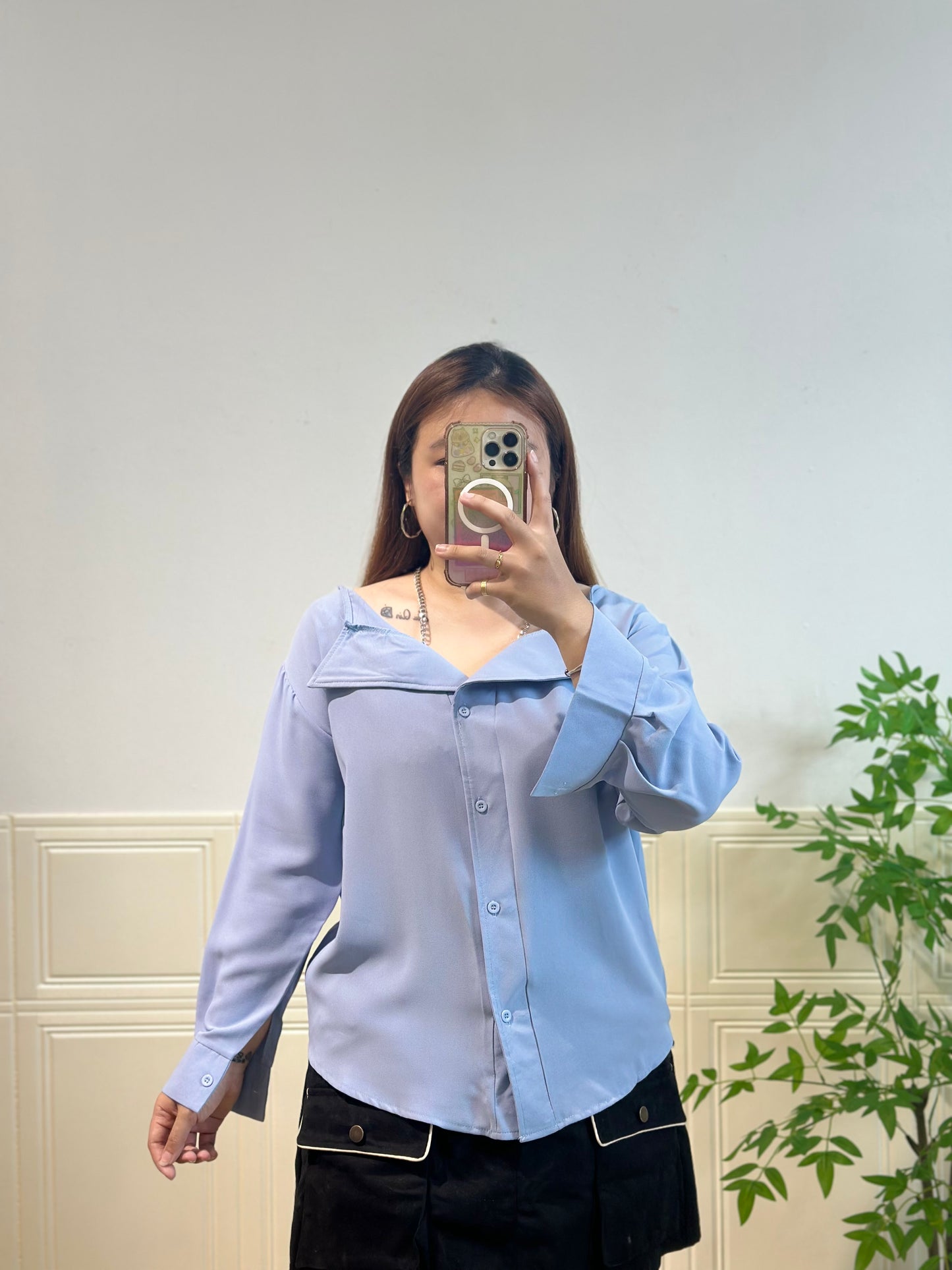 韩系链条露肩衬衫 #TC261