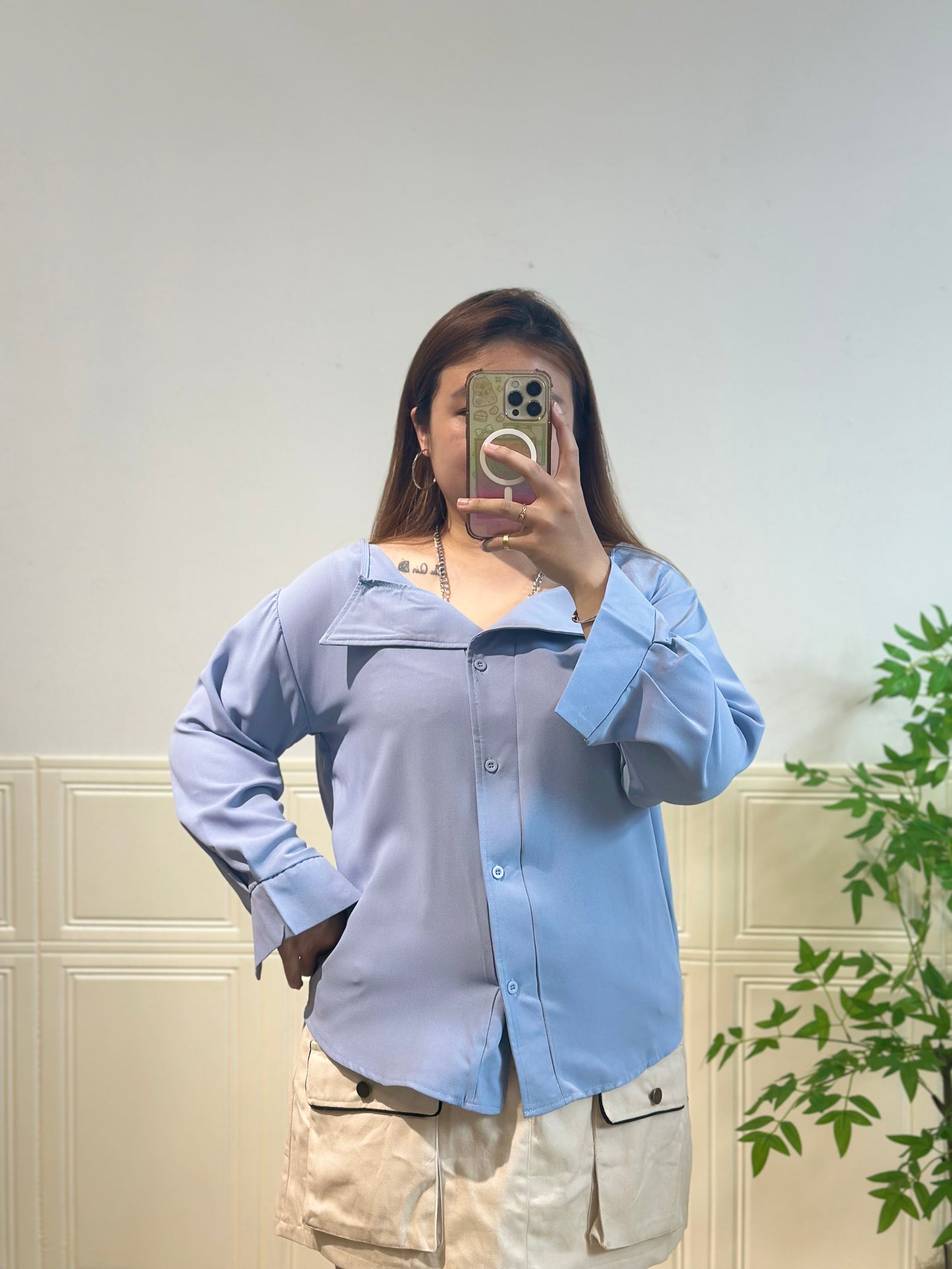 韩系链条露肩衬衫 #TC261