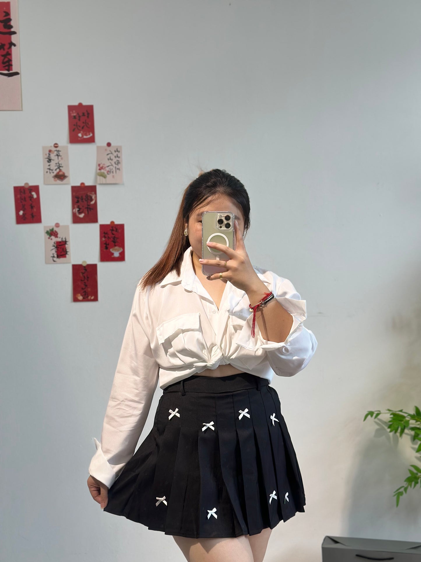 蝴蝶结百褶裙（附送腰带）#TC212