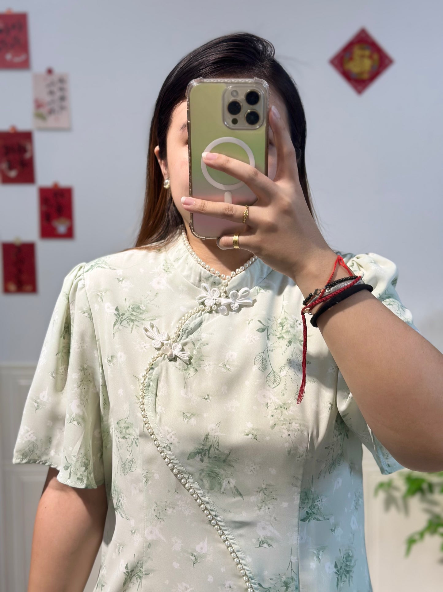 新中式珍珠雪纺旗袍 #TC219