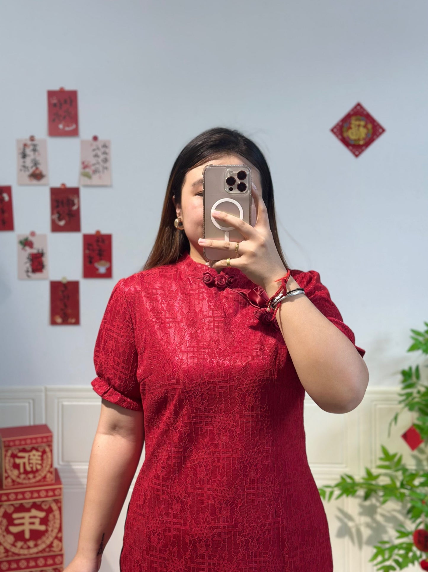 新中式蕾丝玫瑰旗袍 #TC197