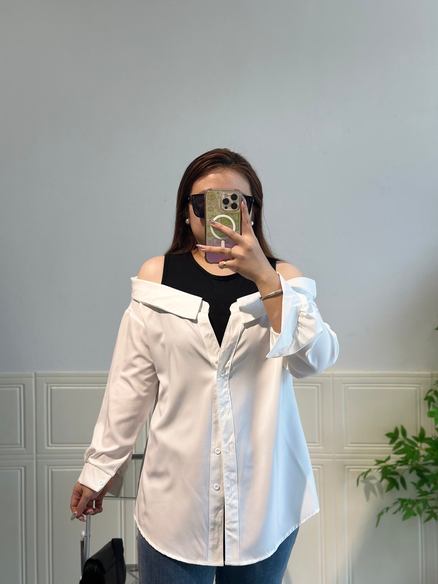 拼接衬衫假两件套上衣 #TC240