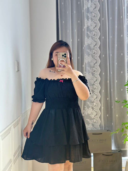 法式一字肩泡泡袖连衣裙 #TC270