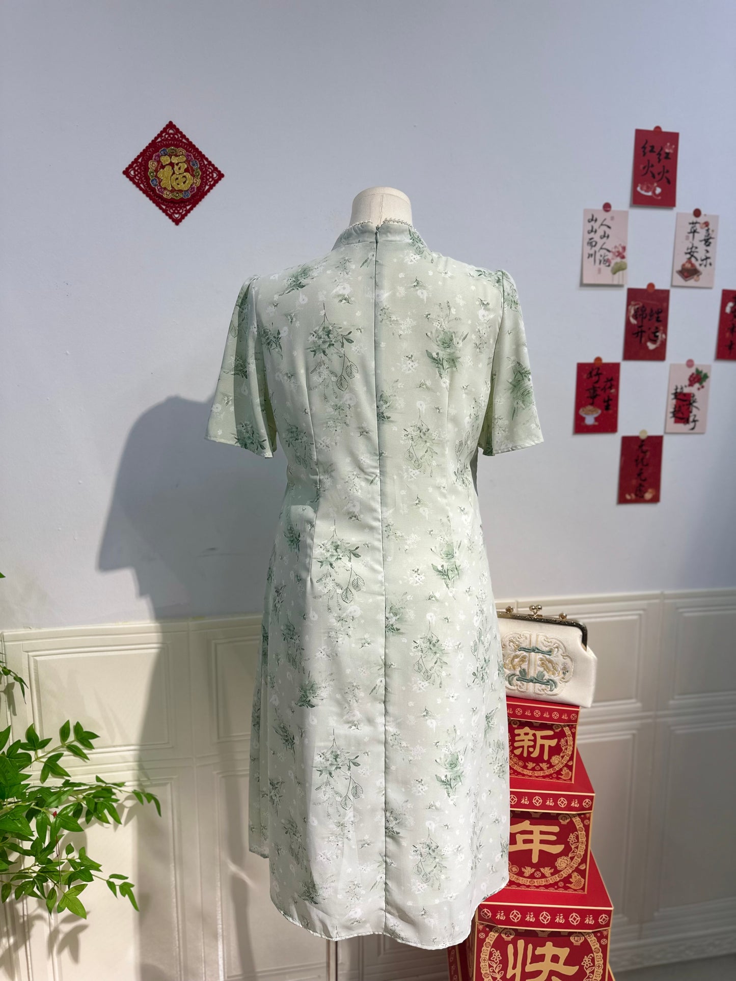 新中式珍珠雪纺旗袍 #TC219