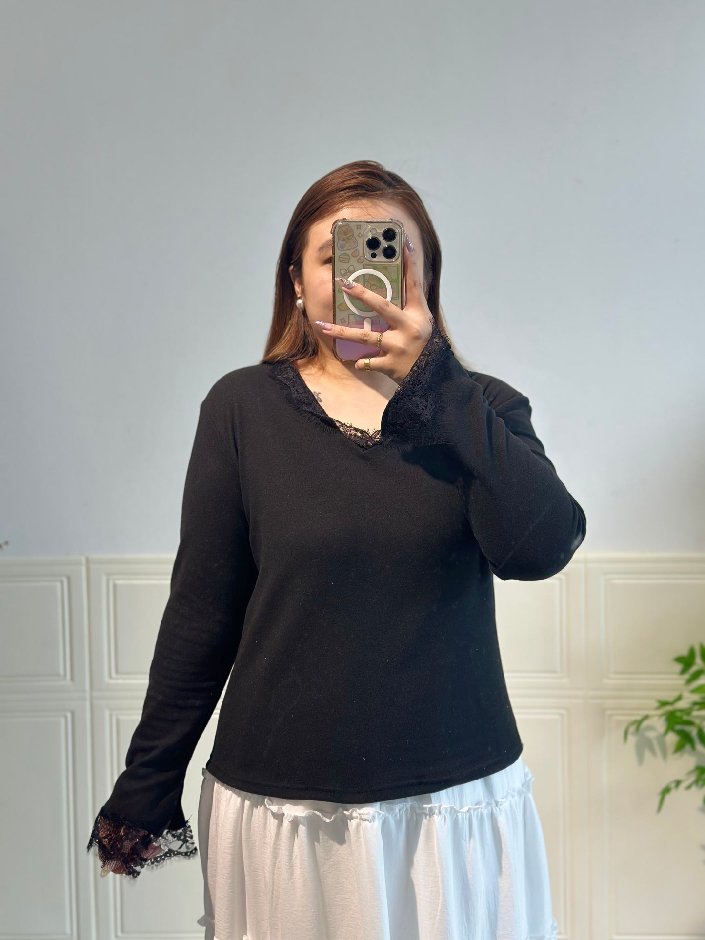 V领蕾丝纯棉上衣 #TC245