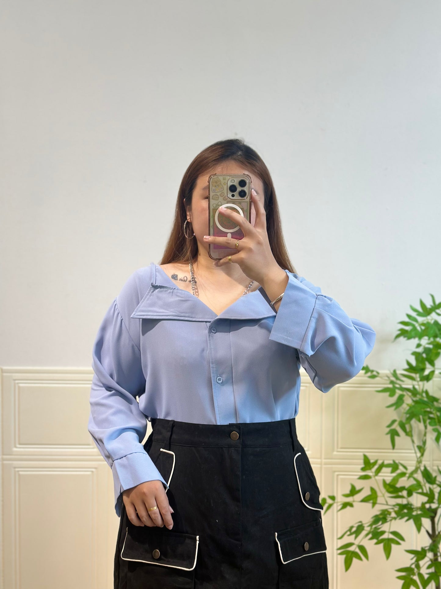 韩系链条露肩衬衫 #TC261