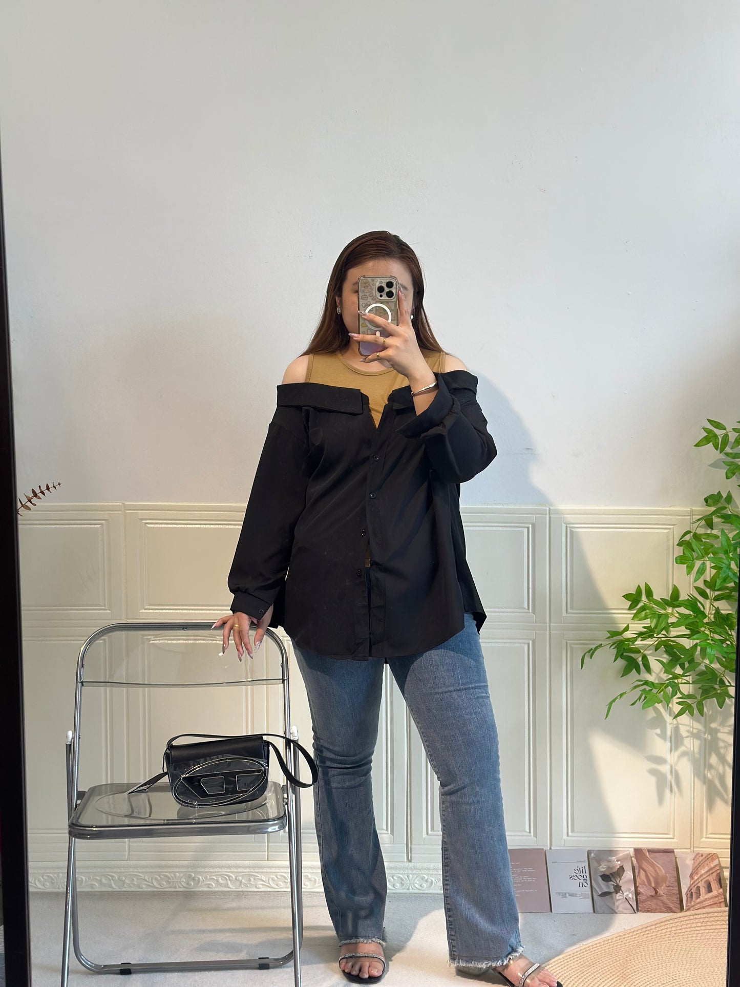 拼接衬衫假两件套上衣 #TC240