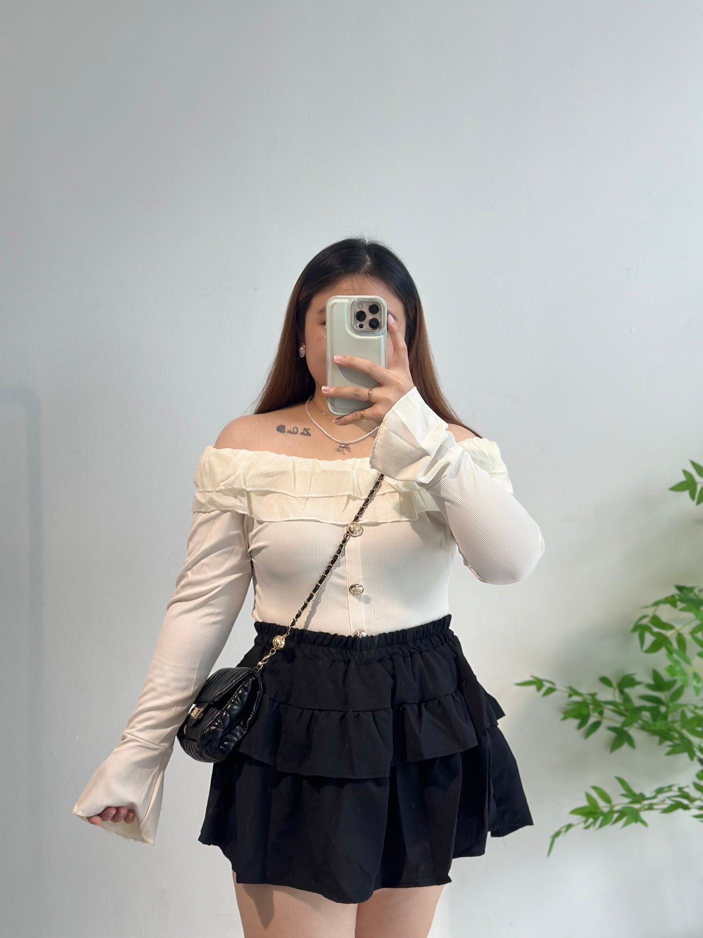 千金一字肩长袖上衣 #TOP91