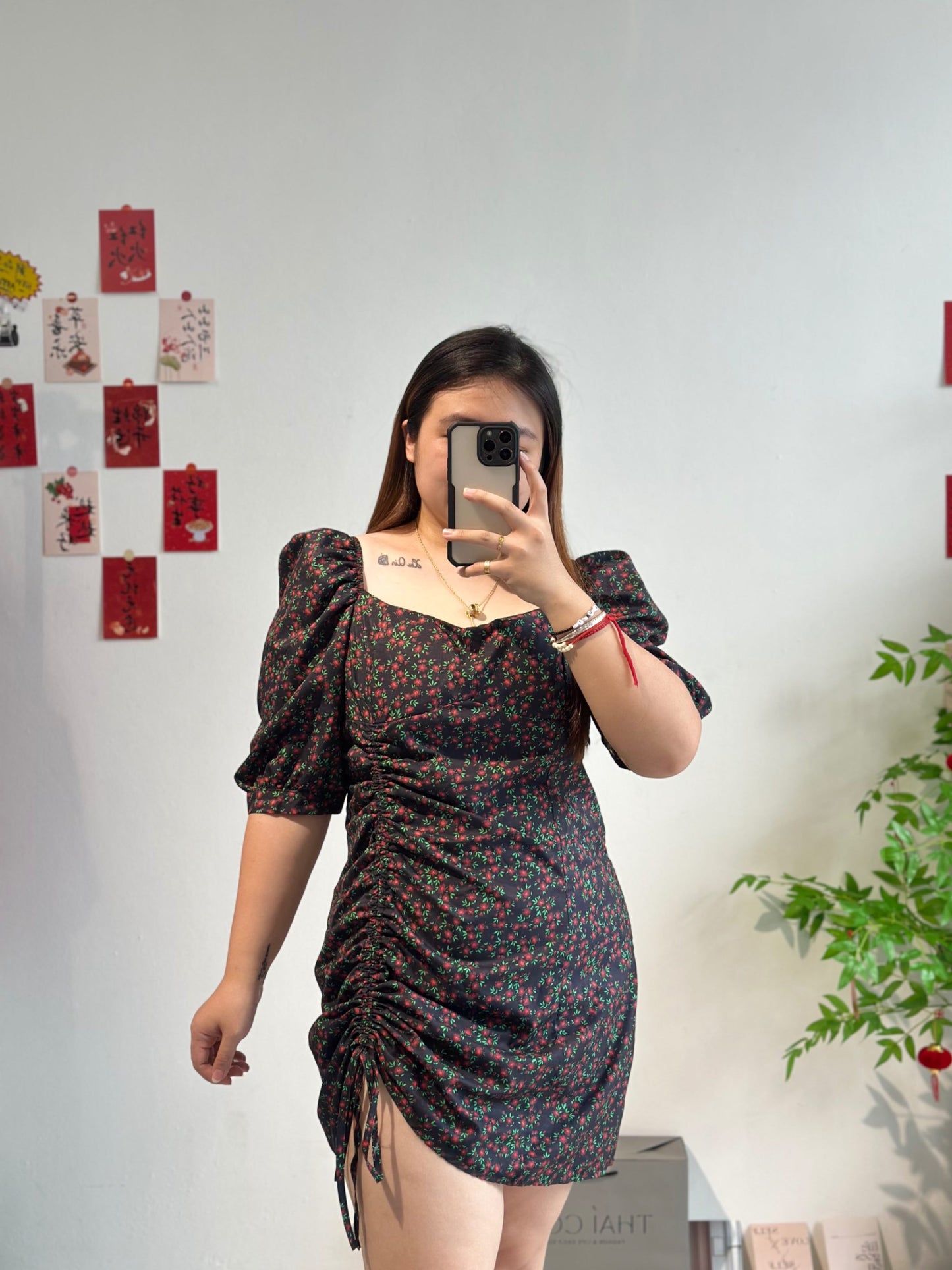 碎花抽绳连身裙 #A03