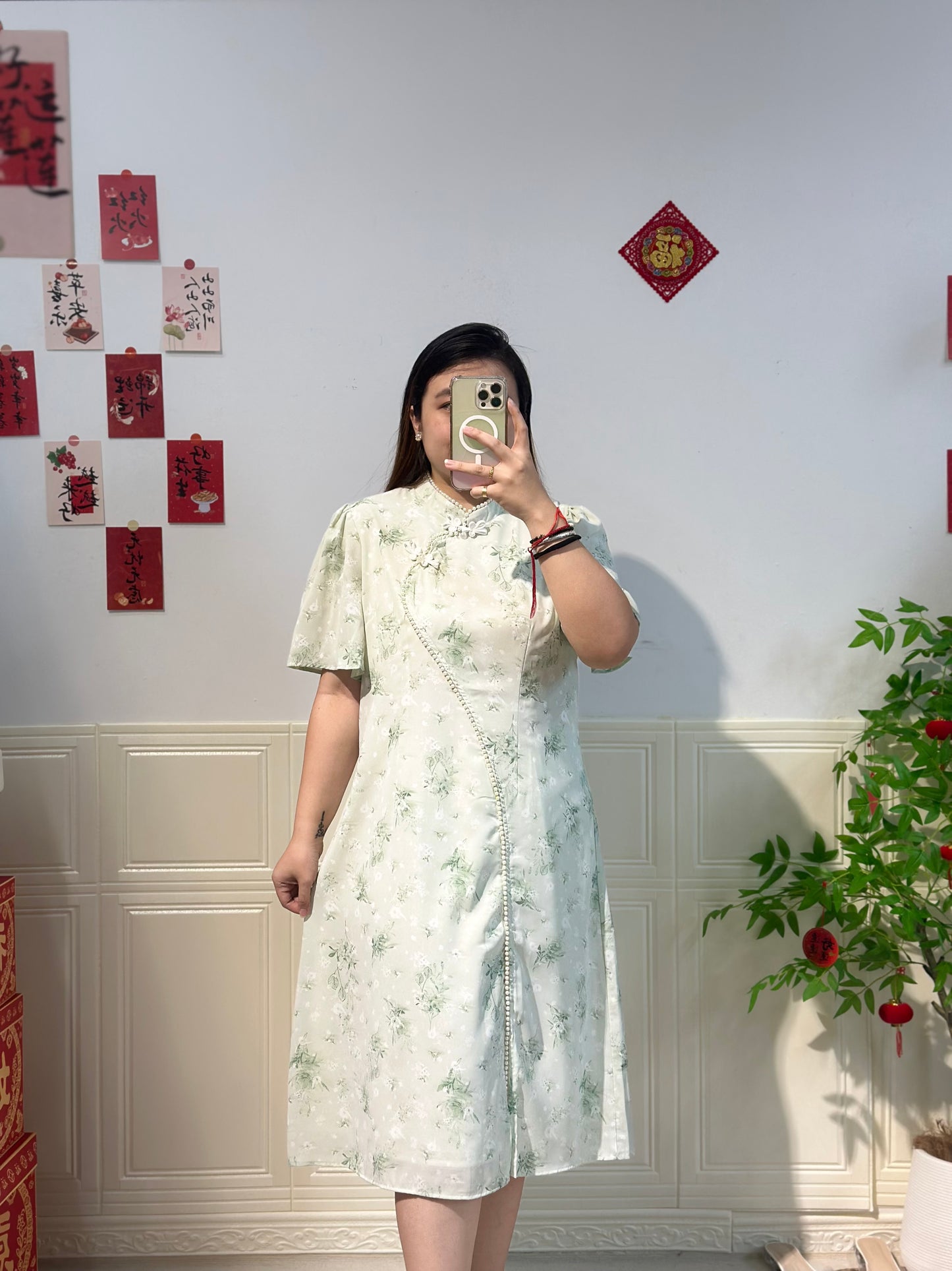 新中式珍珠雪纺旗袍 #TC219