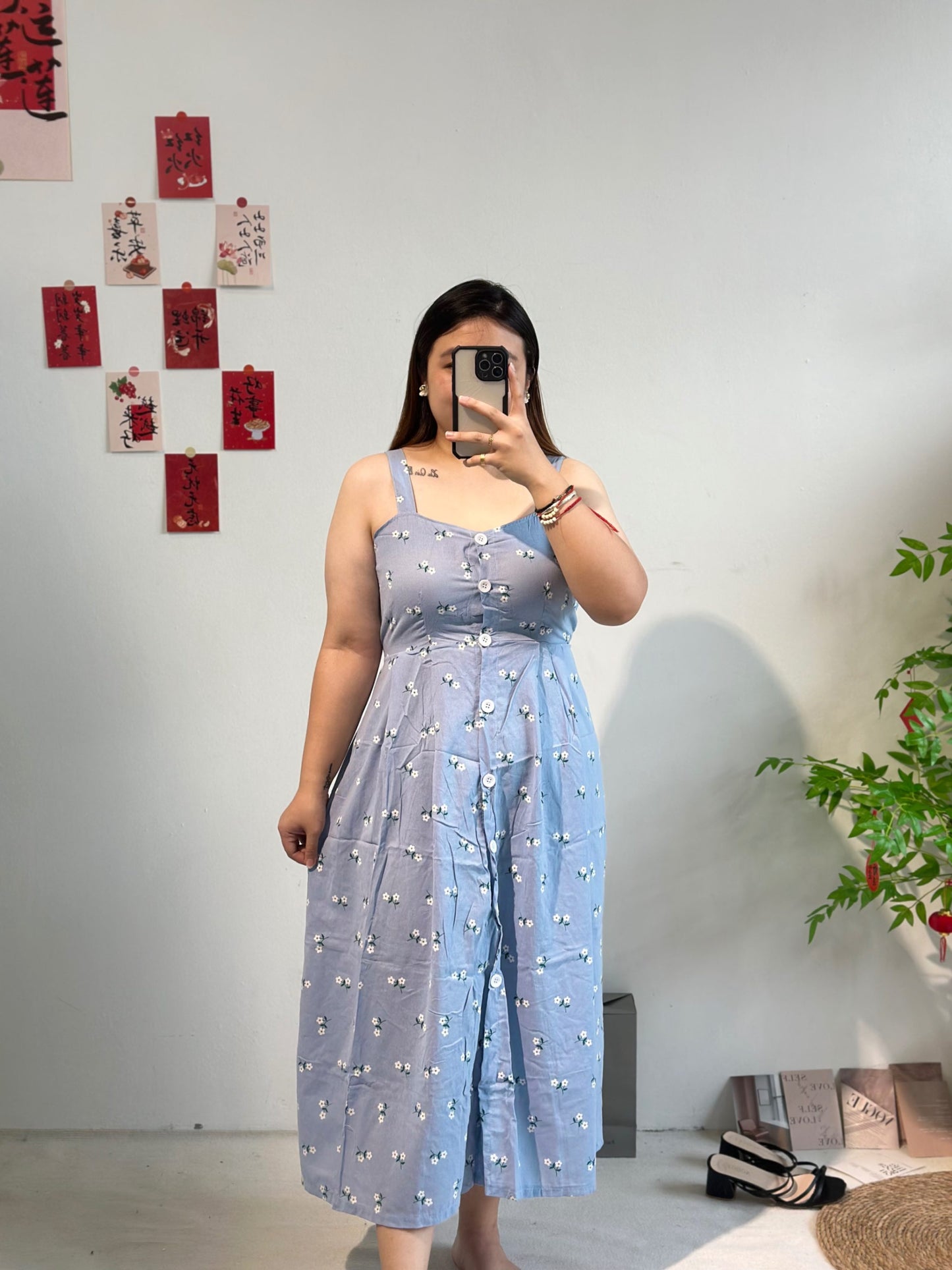 碎花吊带连衣长裙 #TC124