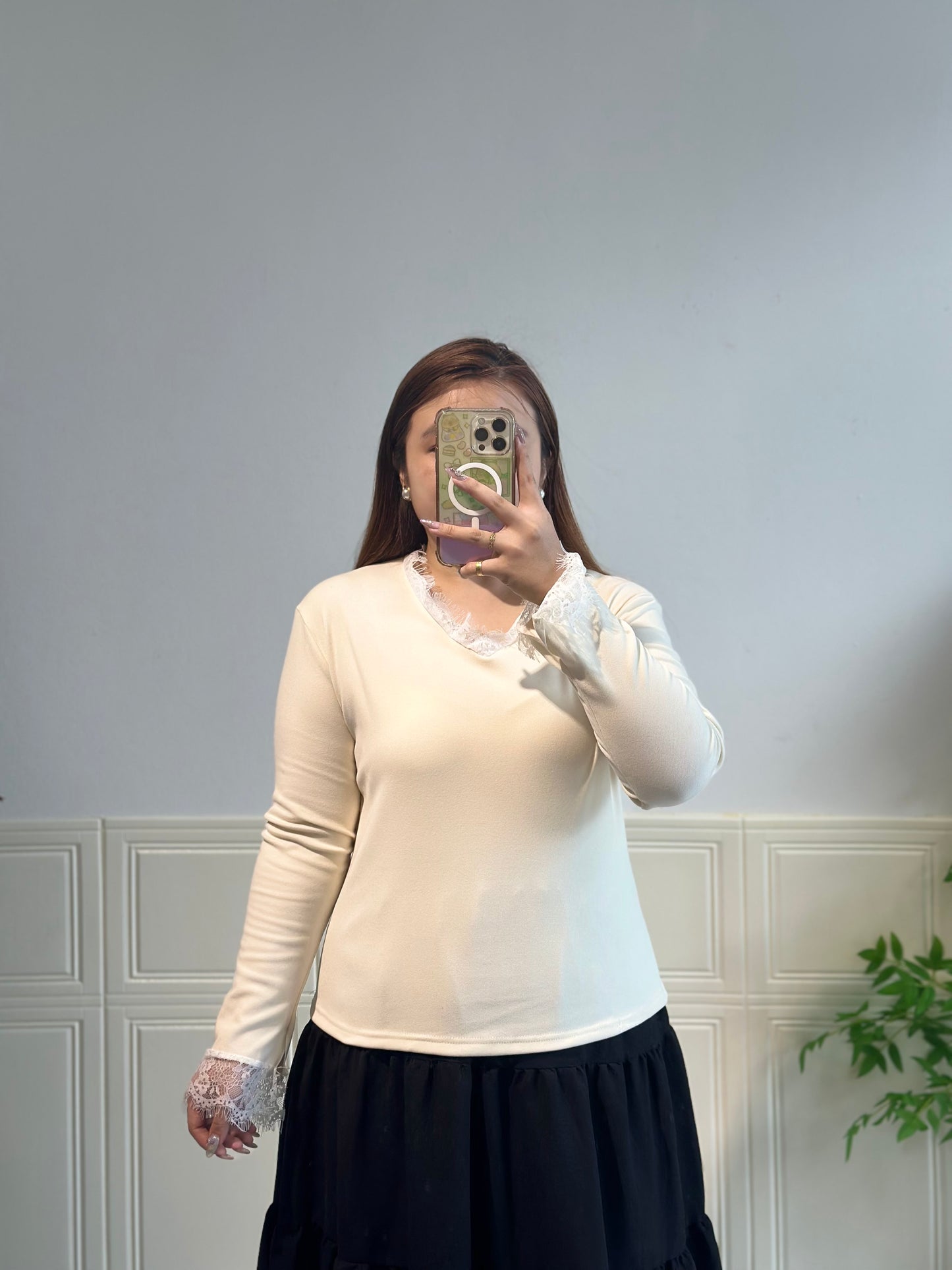 V领蕾丝纯棉上衣 #TC245