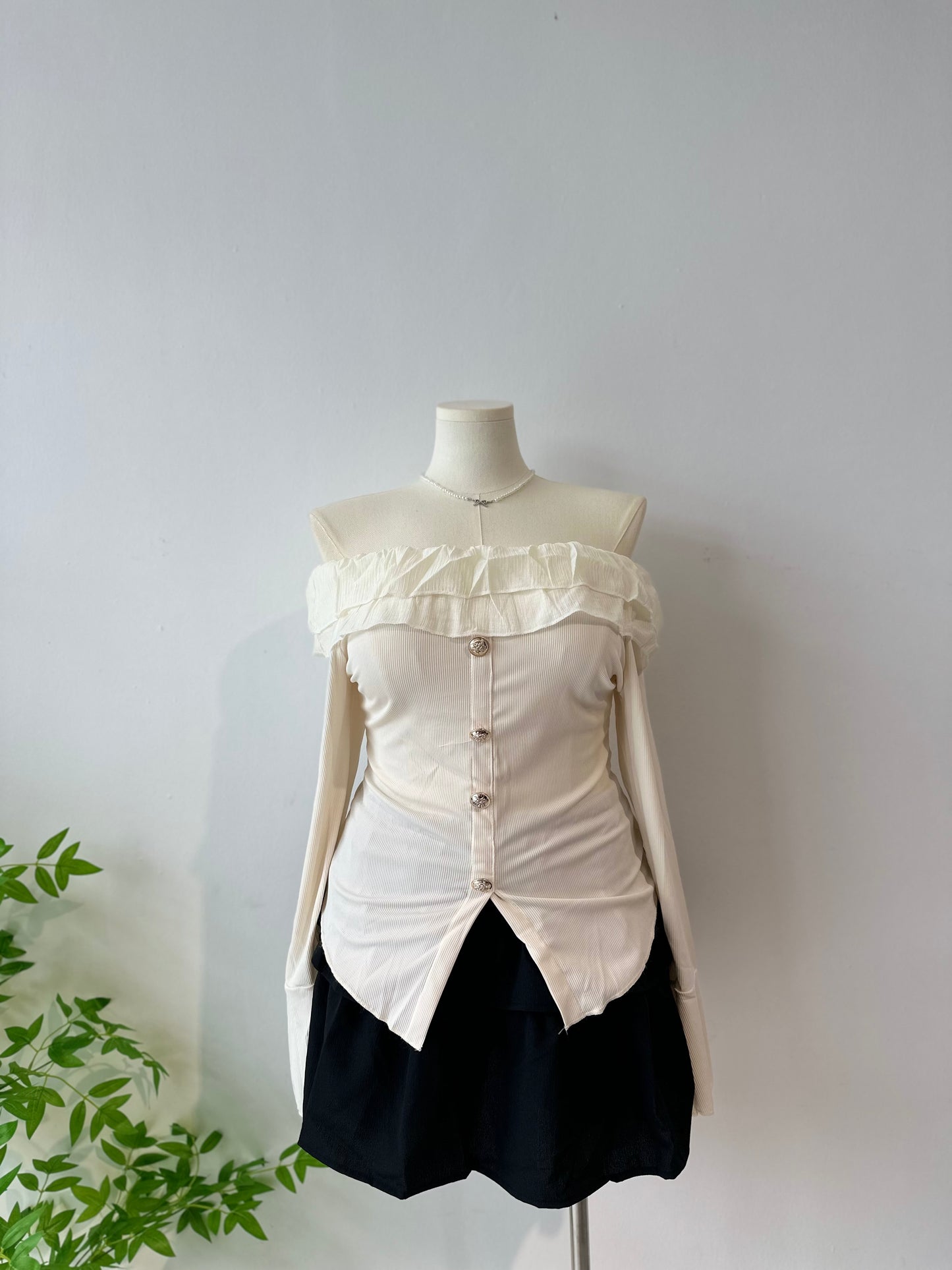 千金一字肩长袖上衣 #TOP91