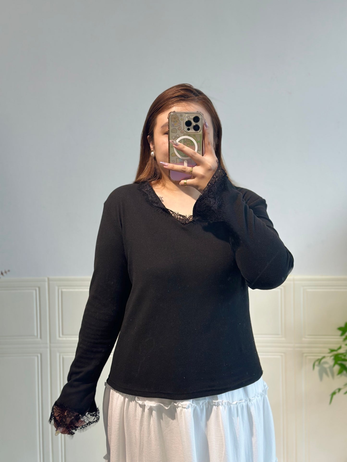 V领蕾丝纯棉上衣 #TC245