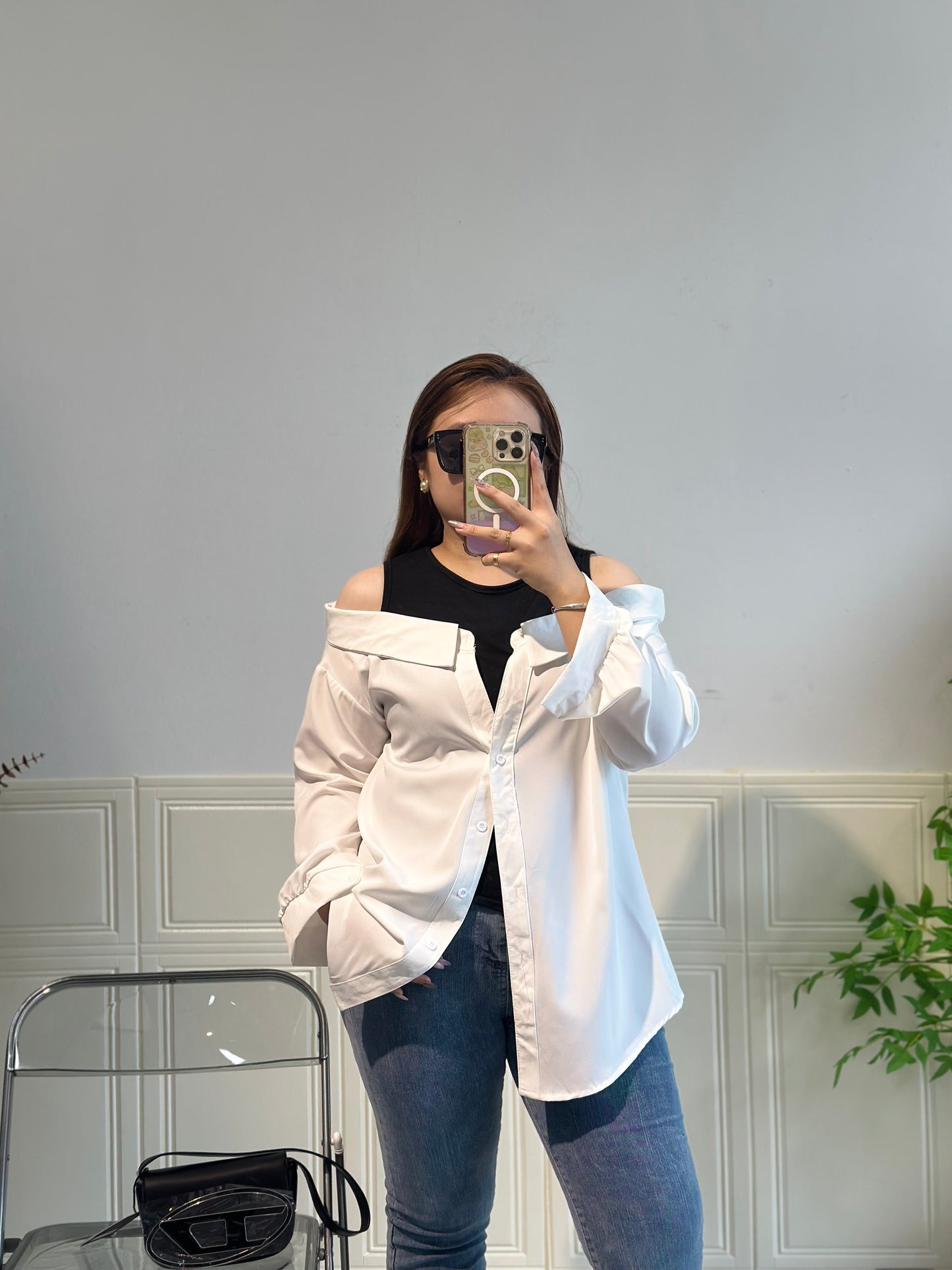 拼接衬衫假两件套上衣 #TC240