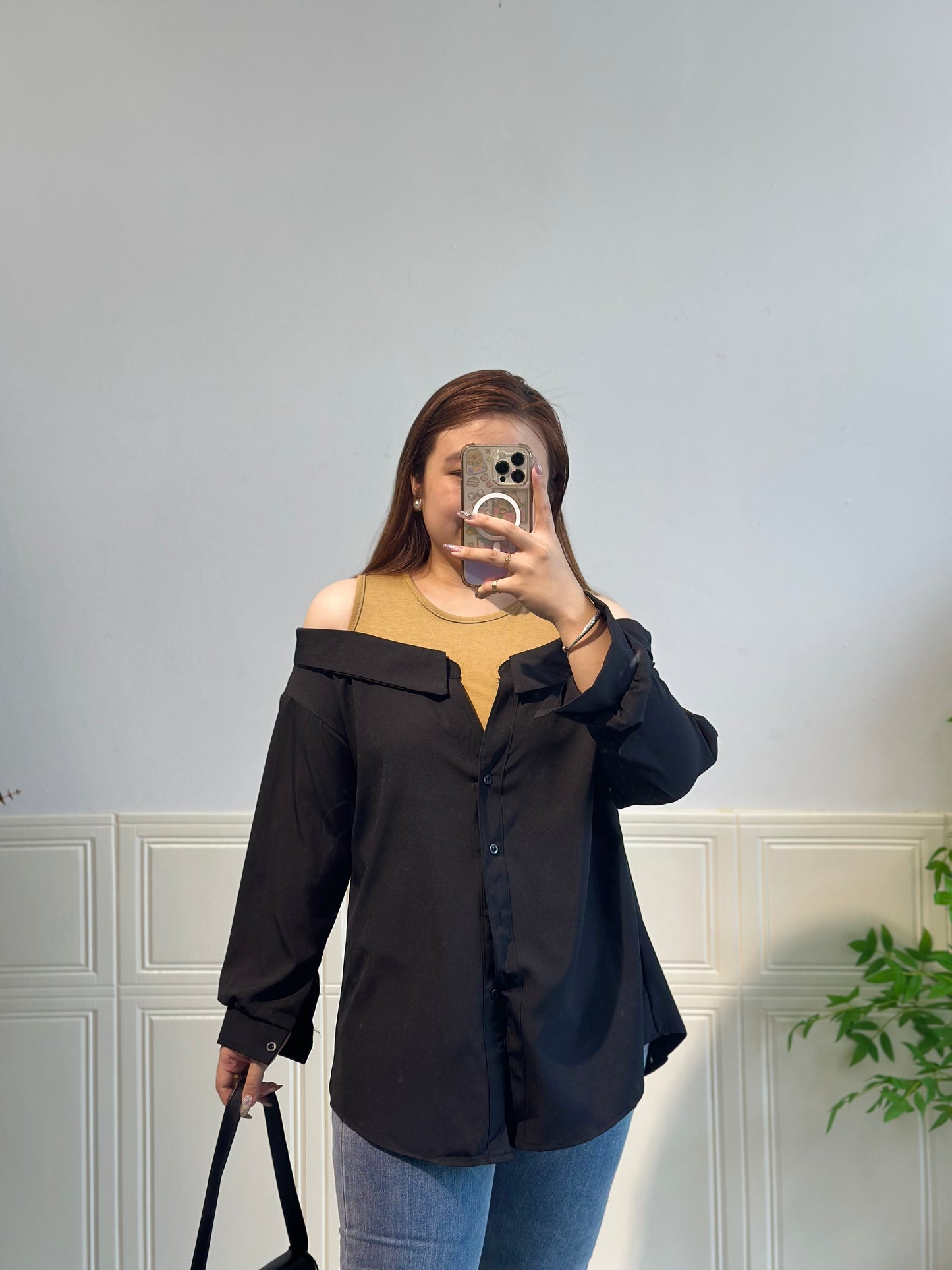 拼接衬衫假两件套上衣 #TC240