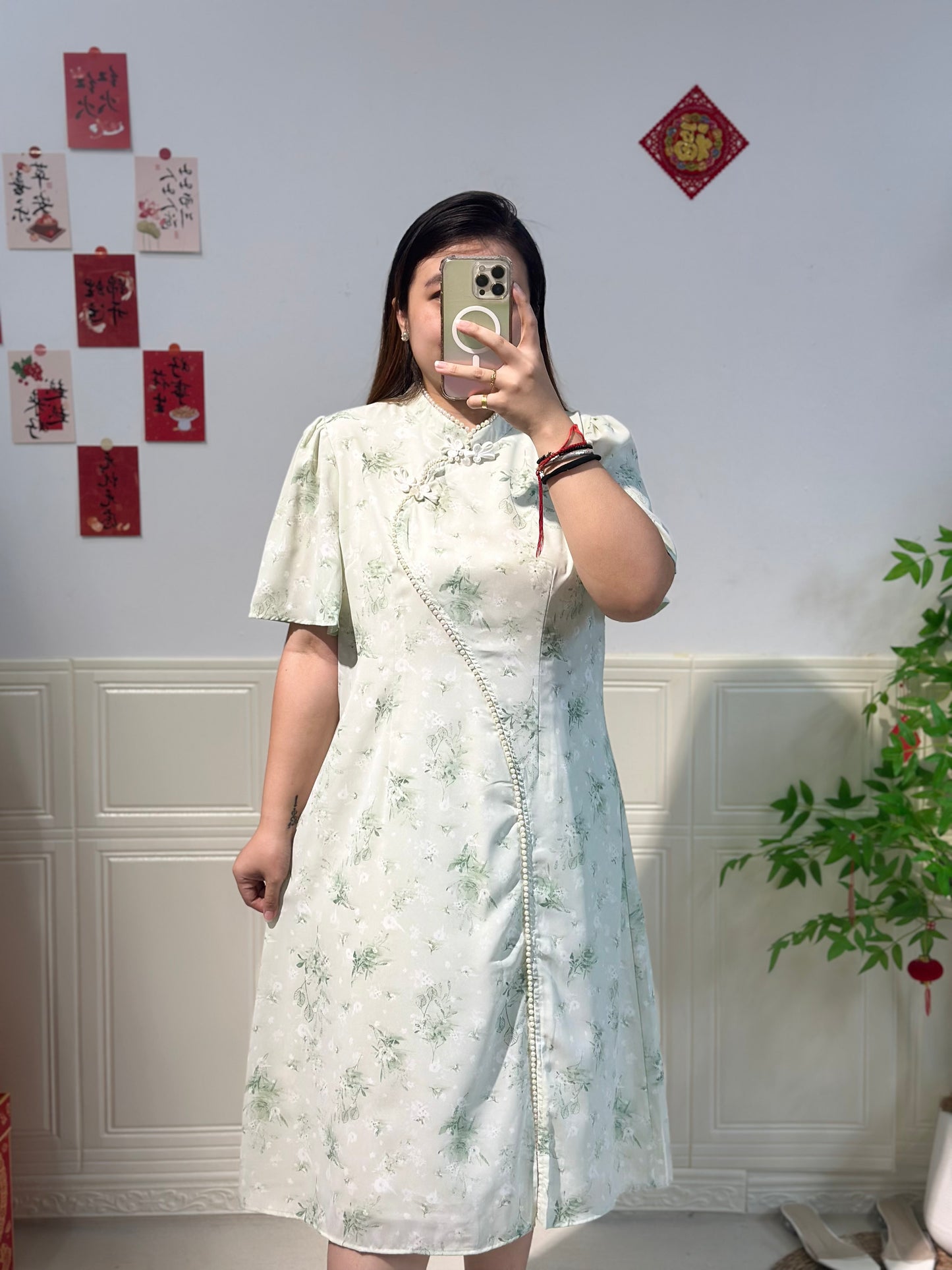 新中式珍珠雪纺旗袍 #TC219