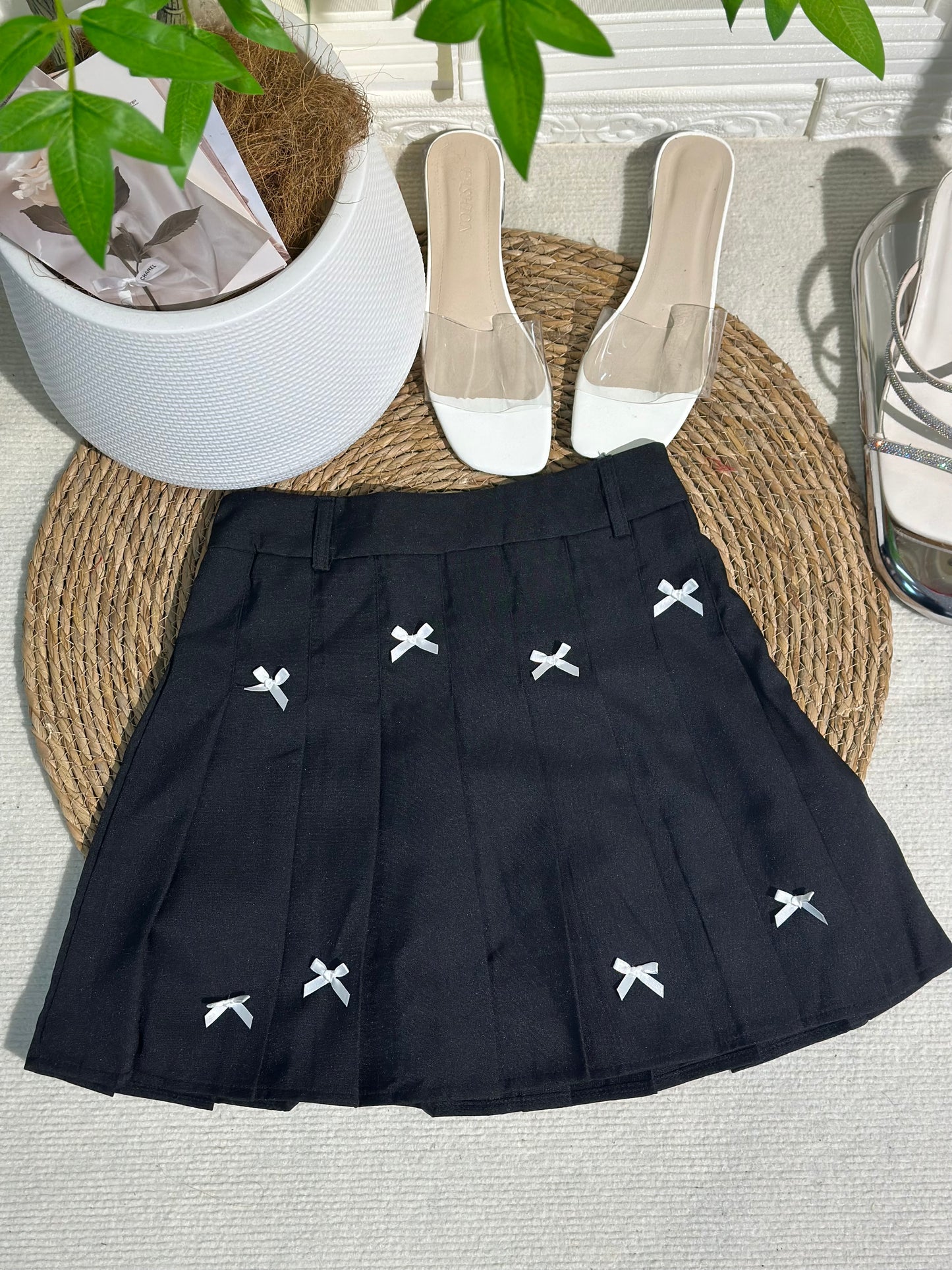 蝴蝶结百褶裙（附送腰带）#TC212