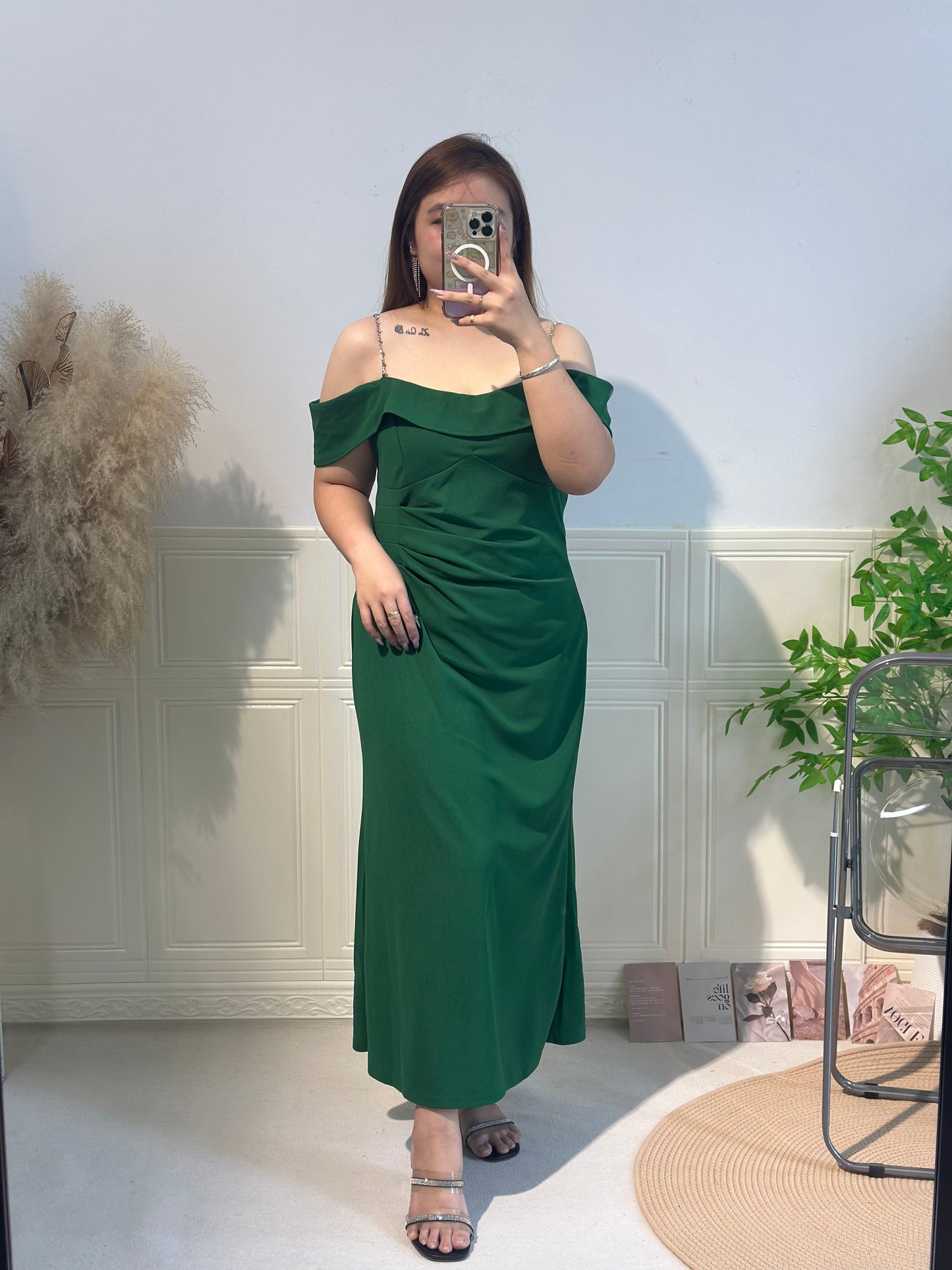 韩系气质一字肩晚宴长裙 #TC251