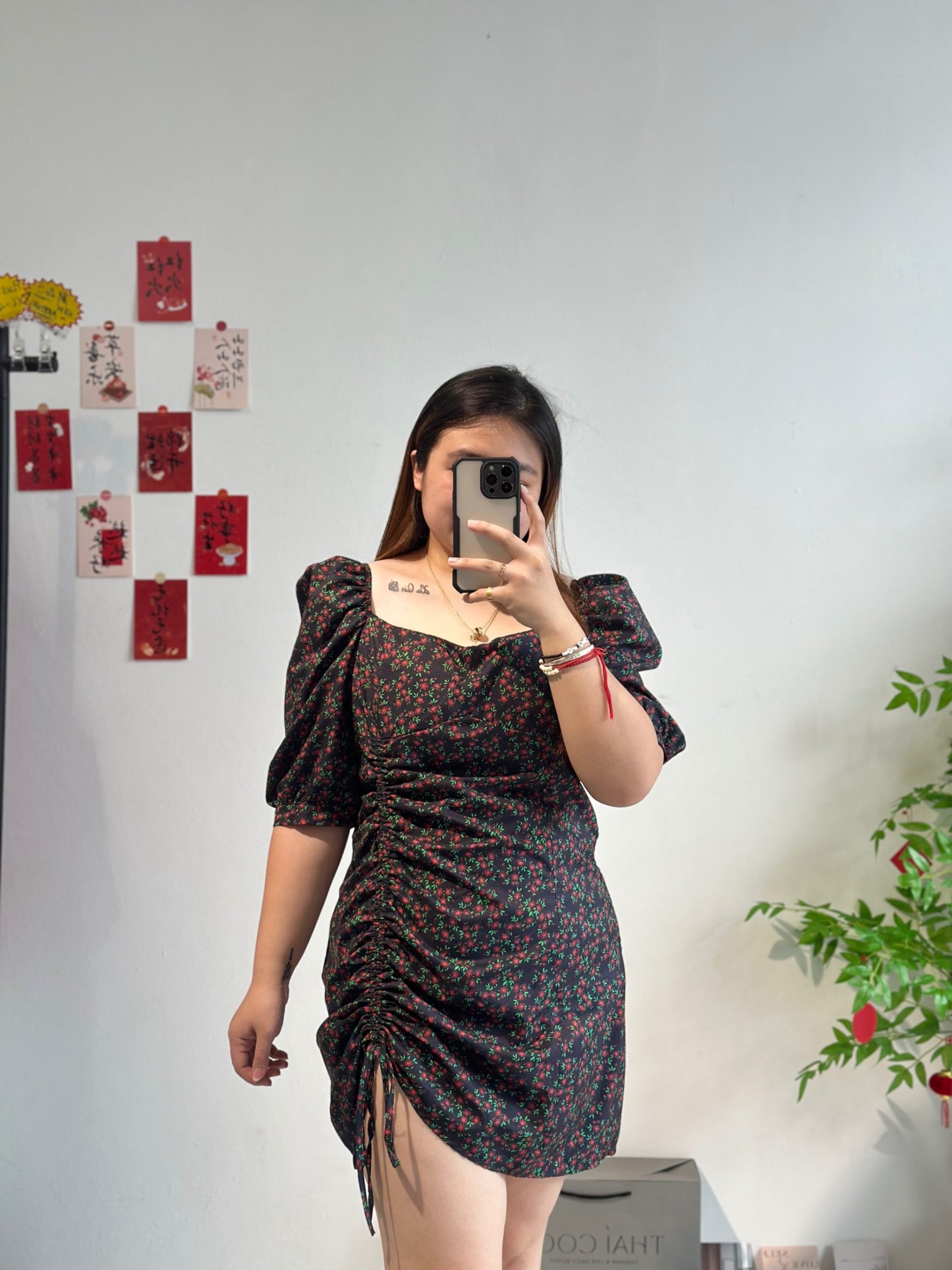 碎花抽绳连身裙 #A03