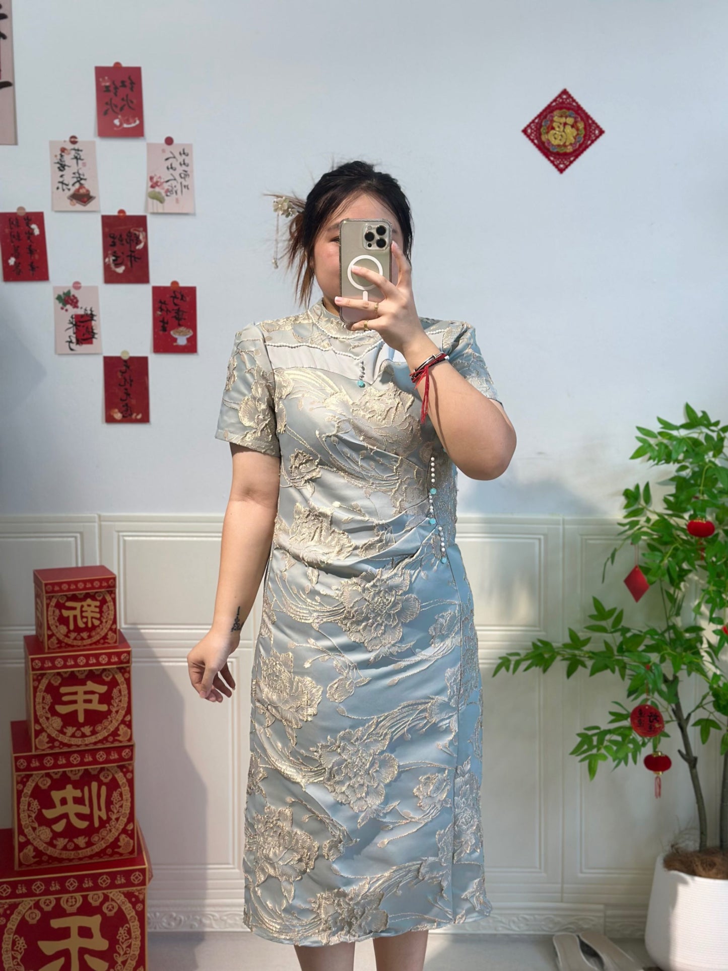 新中式立体提花旗袍 #TC193