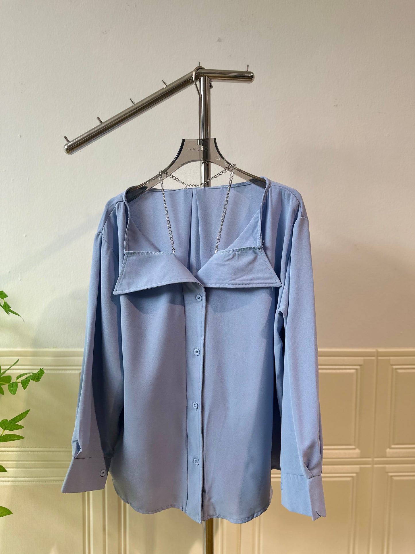 韩系链条露肩衬衫 #TC261