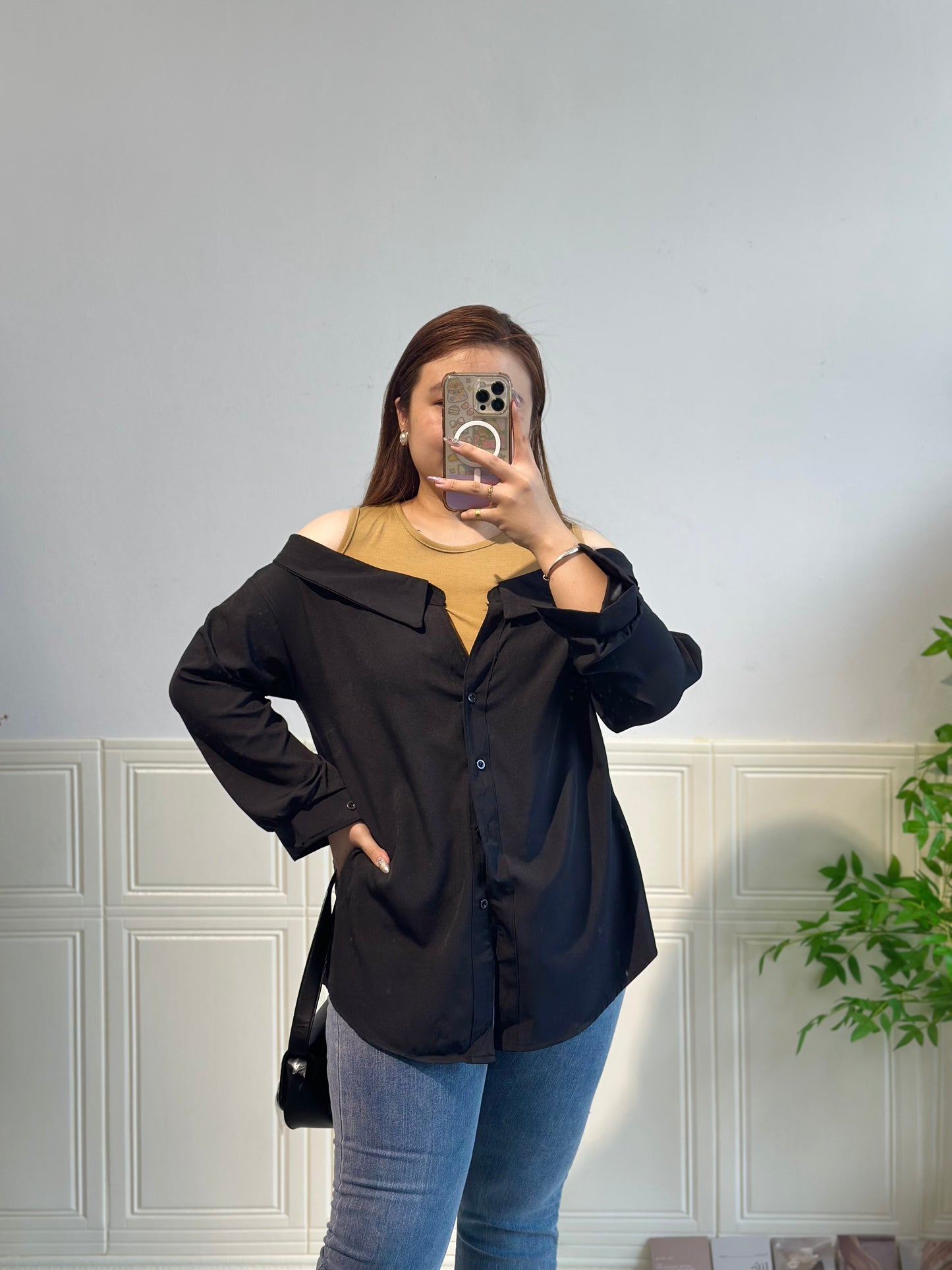 拼接衬衫假两件套上衣 #TC240