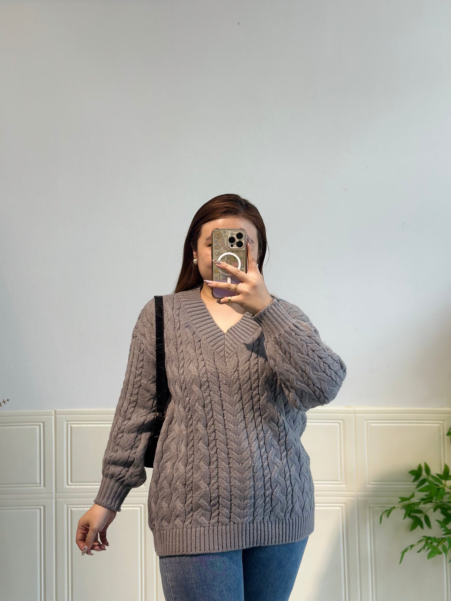 V领针织麻花毛衣 #TC243