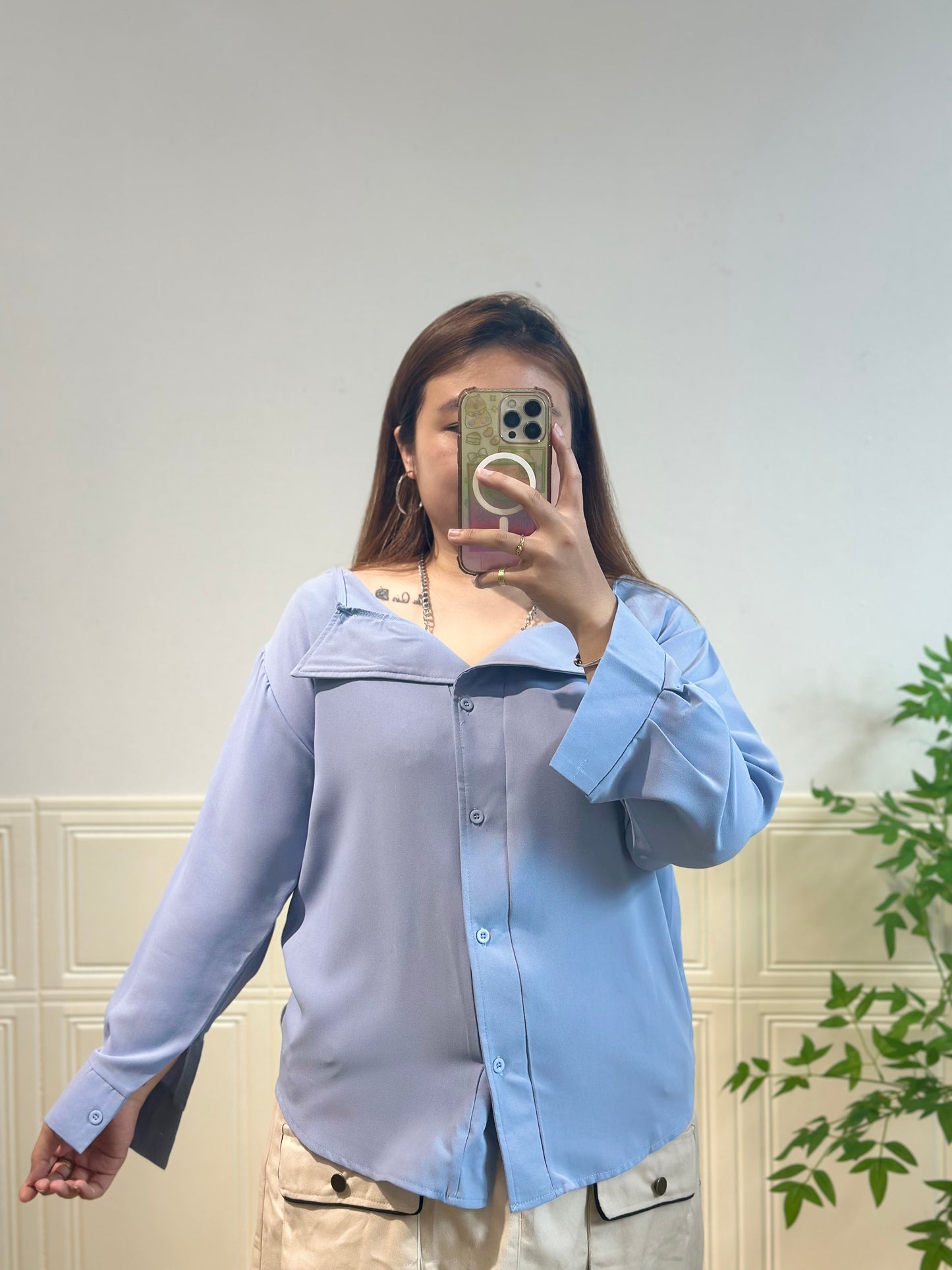 韩系链条露肩衬衫 #TC261