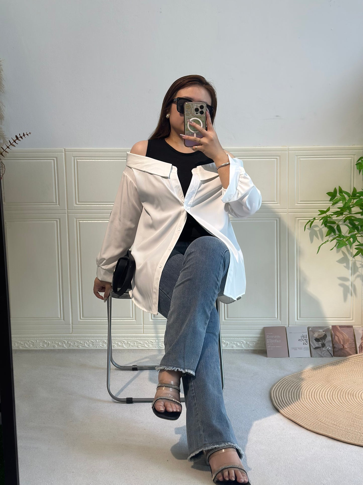 拼接衬衫假两件套上衣 #TC240