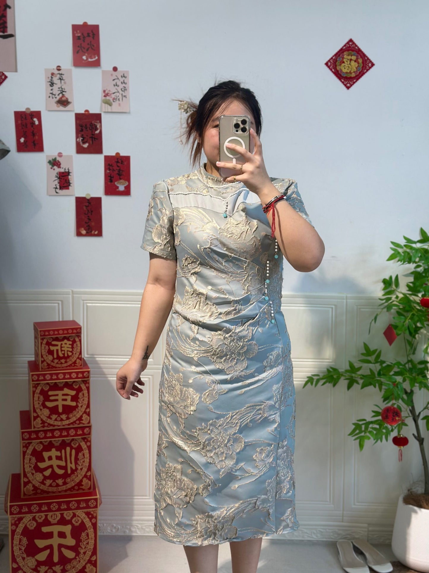 新中式立体提花旗袍 #TC193