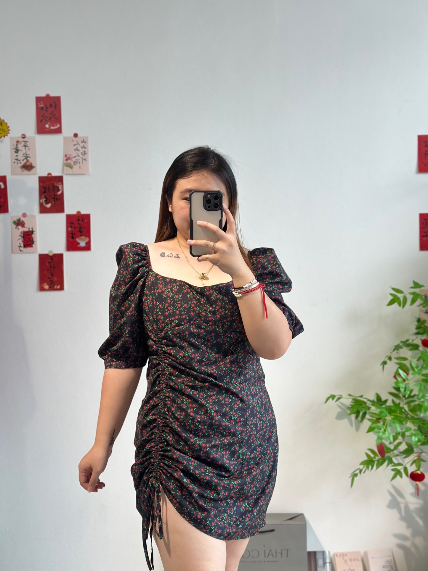 碎花抽绳连身裙 #A03