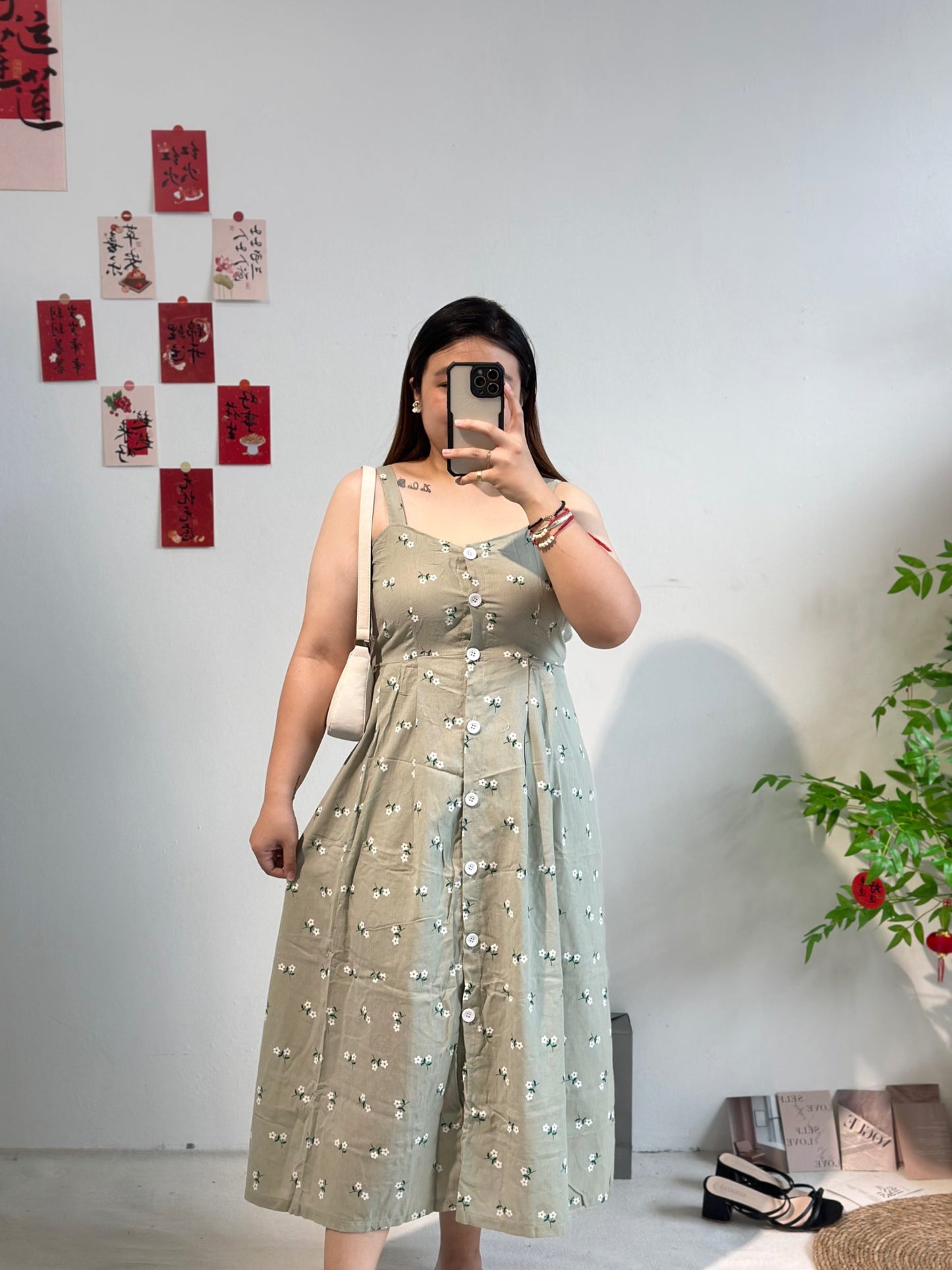 碎花吊带连衣长裙 #TC124