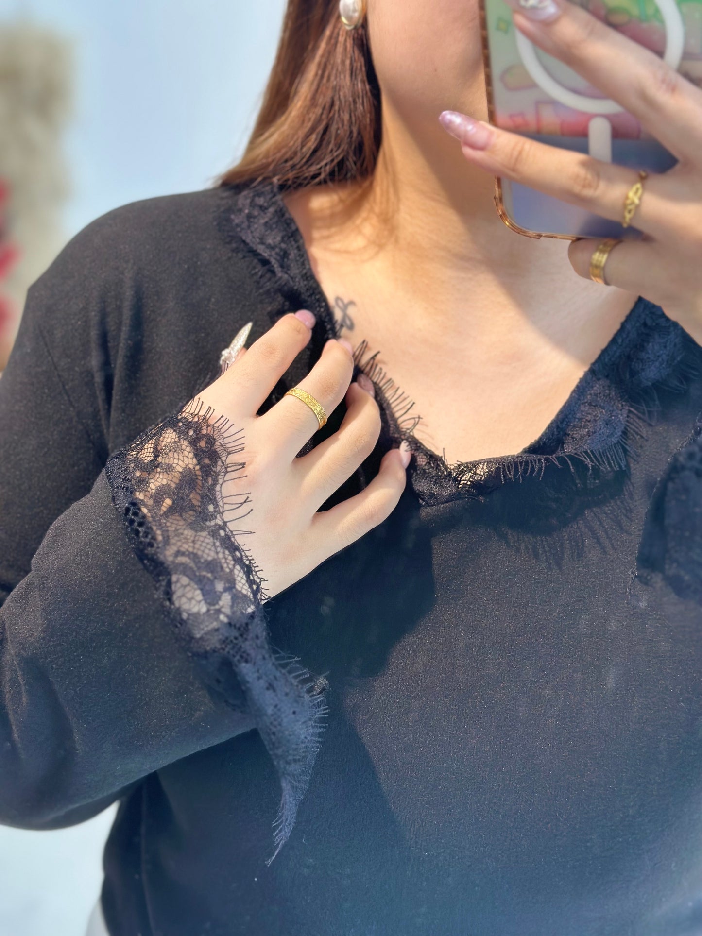 V领蕾丝纯棉上衣 #TC245